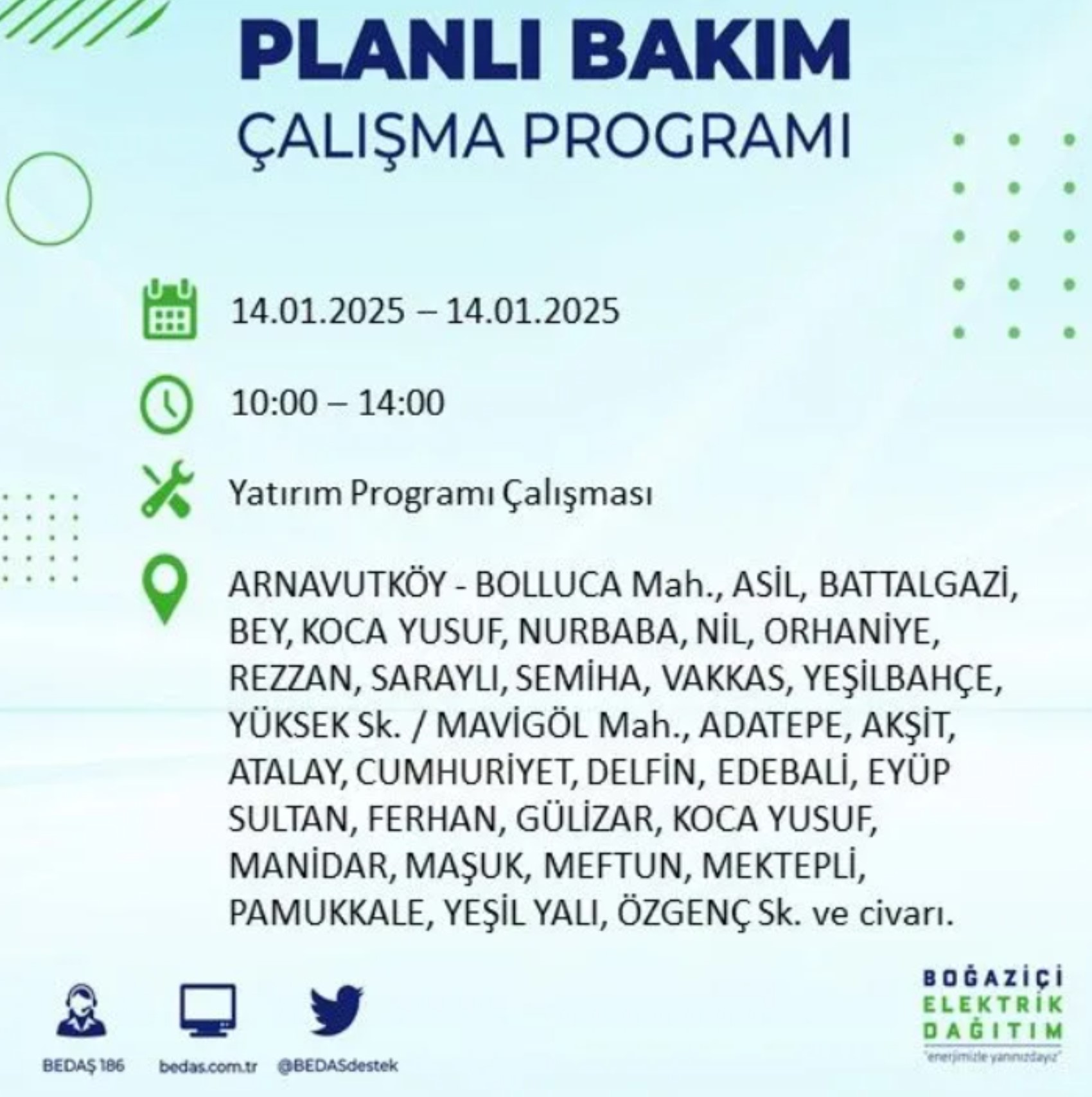 BEDAŞ açıkladı... İstanbul'da elektrik kesintisi: 14 Ocak'ta hangi mahalleler etkilenecek?