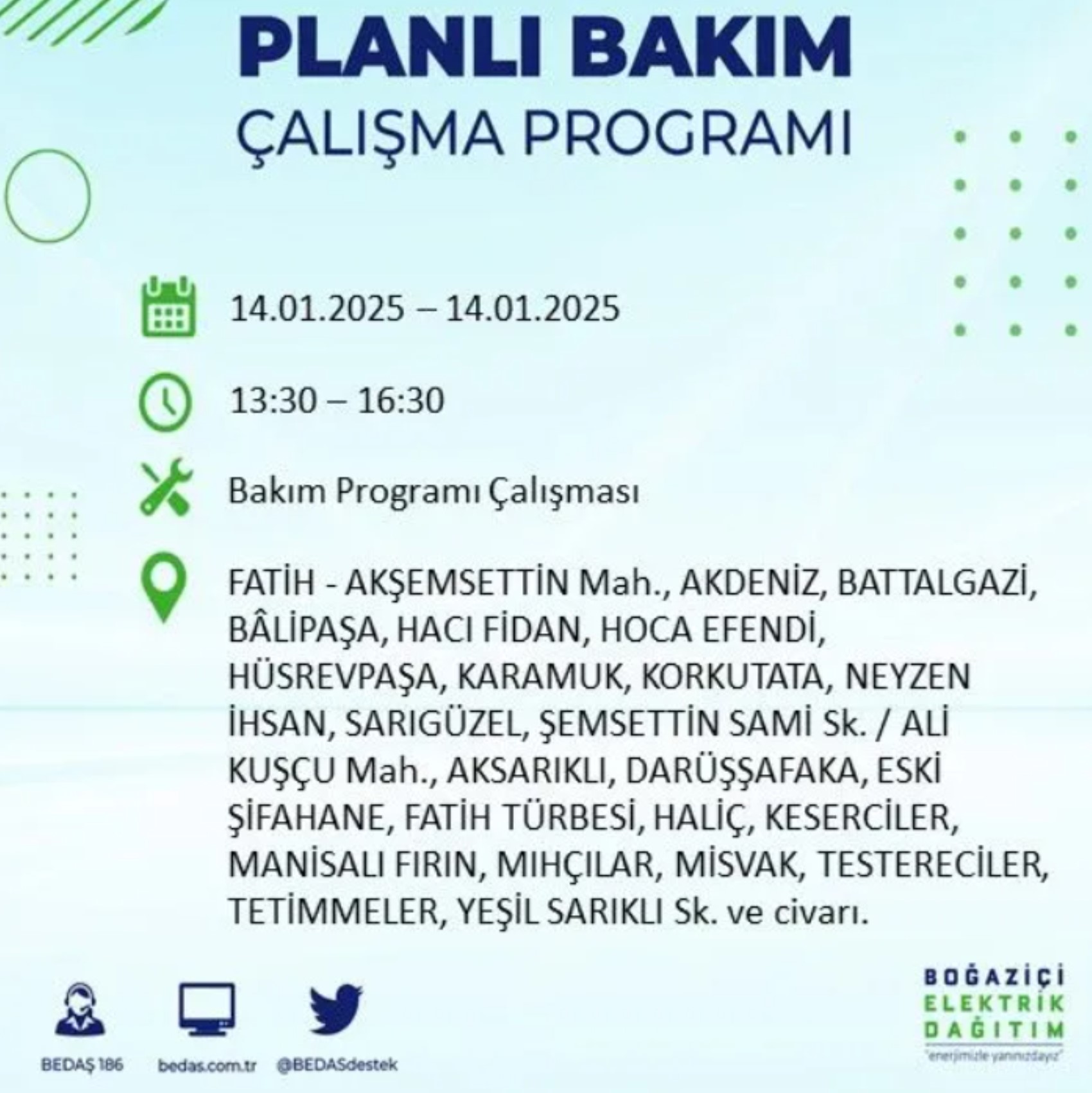 BEDAŞ açıkladı... İstanbul'da elektrik kesintisi: 14 Ocak'ta hangi mahalleler etkilenecek?