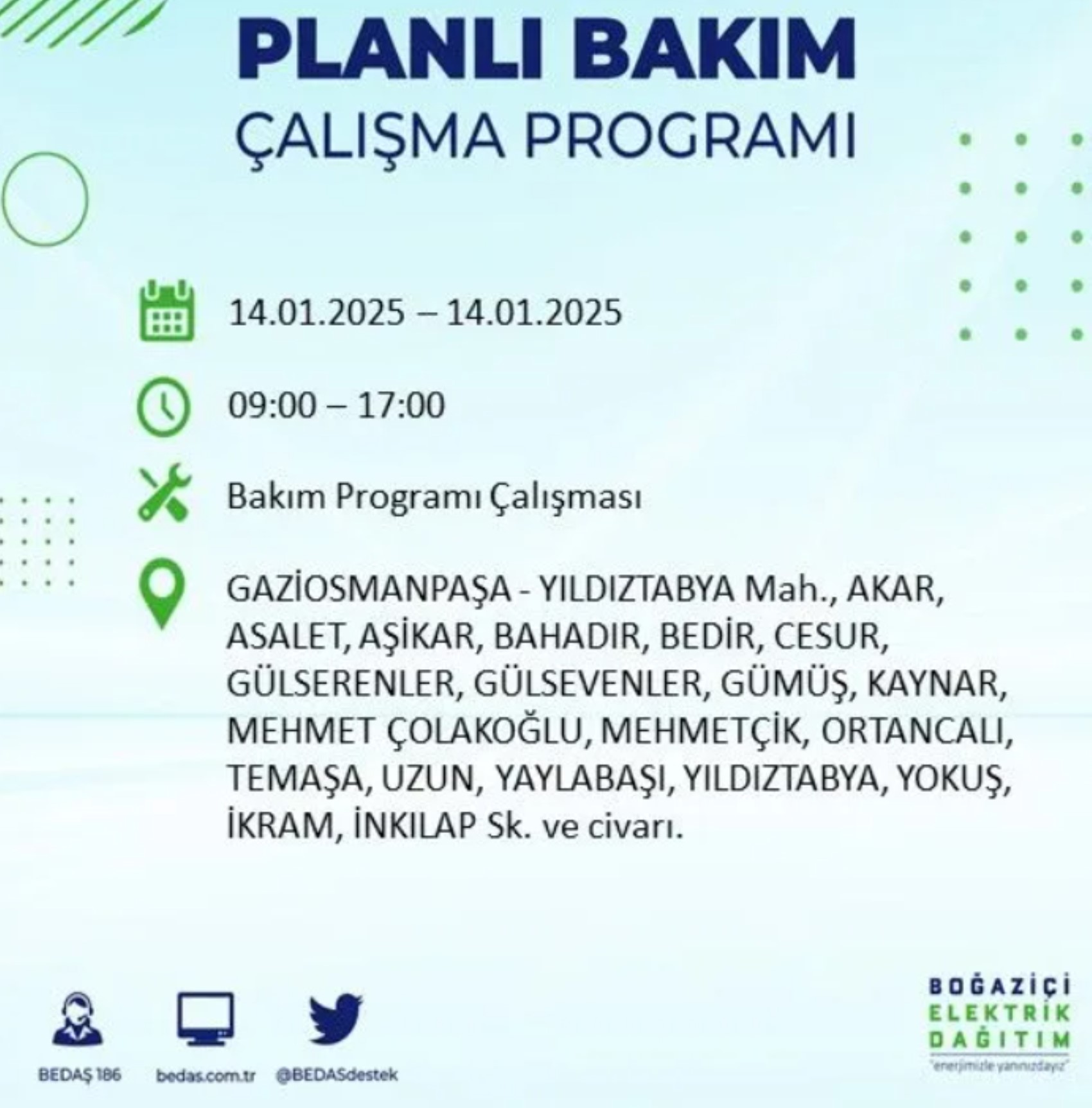 BEDAŞ açıkladı... İstanbul'da elektrik kesintisi: 14 Ocak'ta hangi mahalleler etkilenecek?