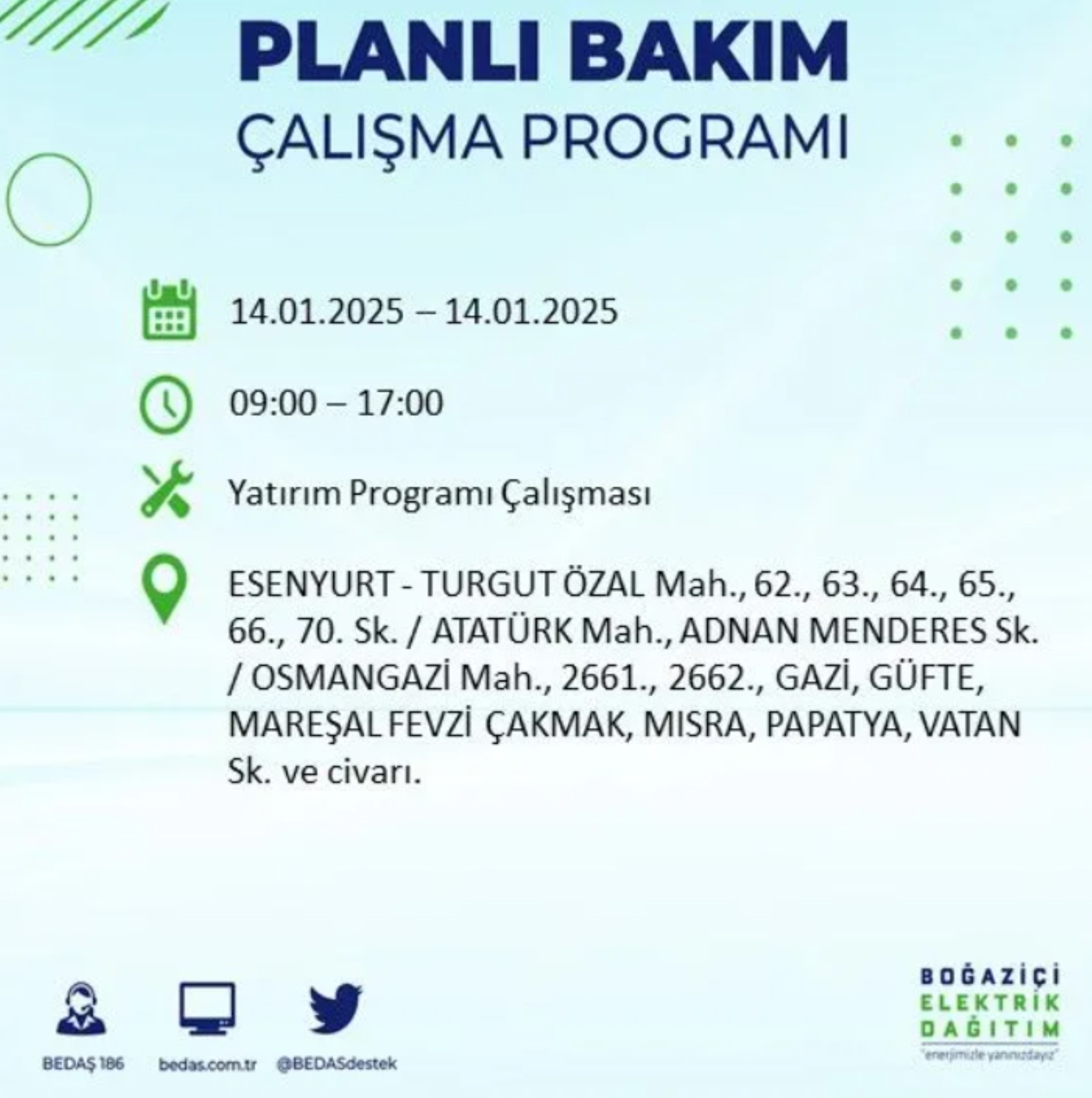 BEDAŞ açıkladı... İstanbul'da elektrik kesintisi: 14 Ocak'ta hangi mahalleler etkilenecek?