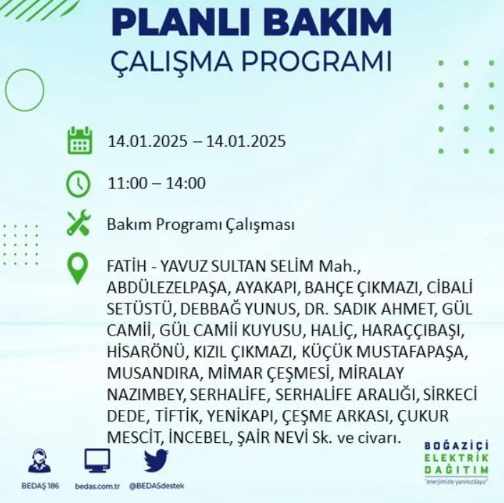 BEDAŞ açıkladı... İstanbul'da elektrik kesintisi: 14 Ocak'ta hangi mahalleler etkilenecek?