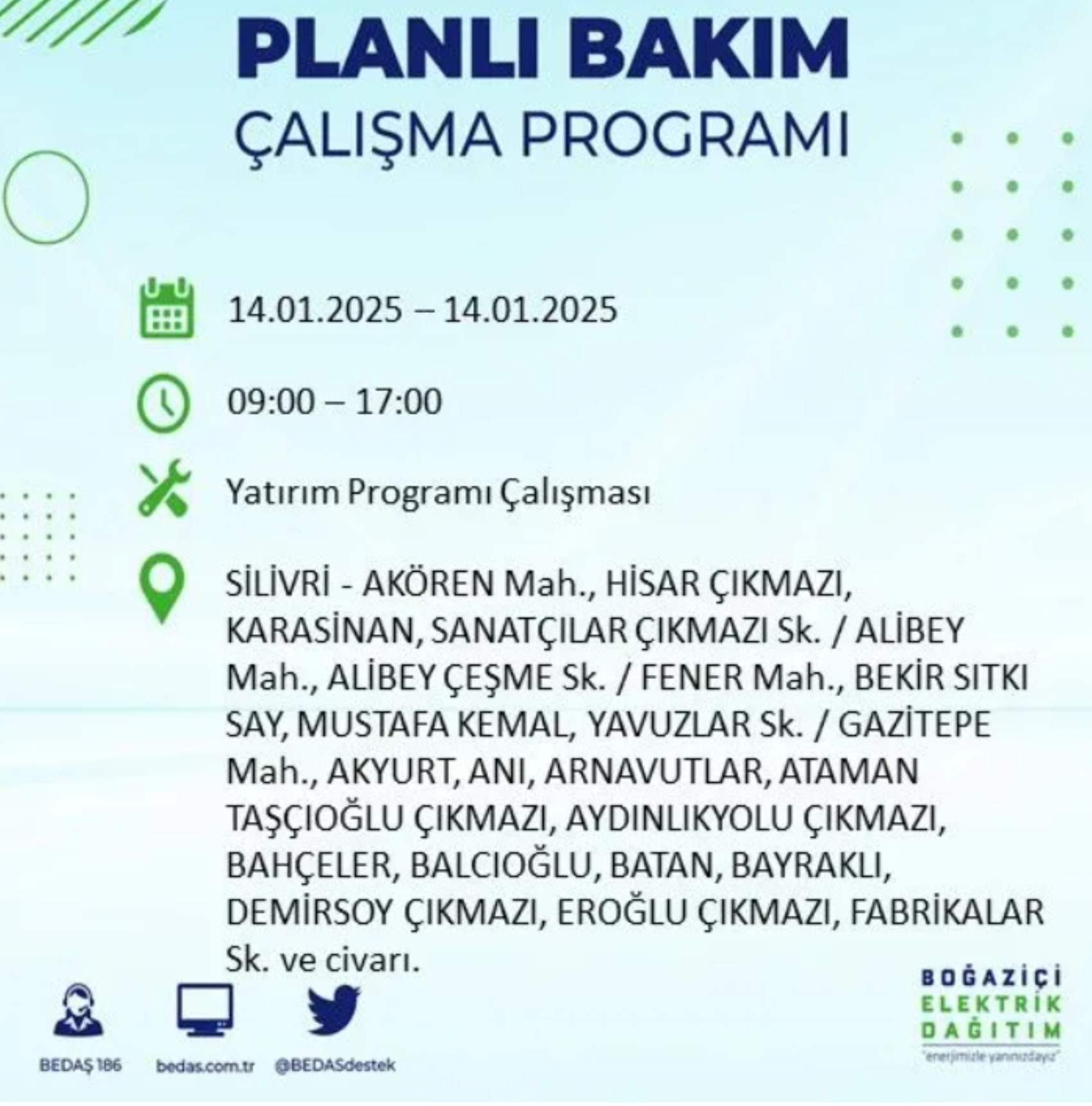 BEDAŞ açıkladı... İstanbul'da elektrik kesintisi: 14 Ocak'ta hangi mahalleler etkilenecek?