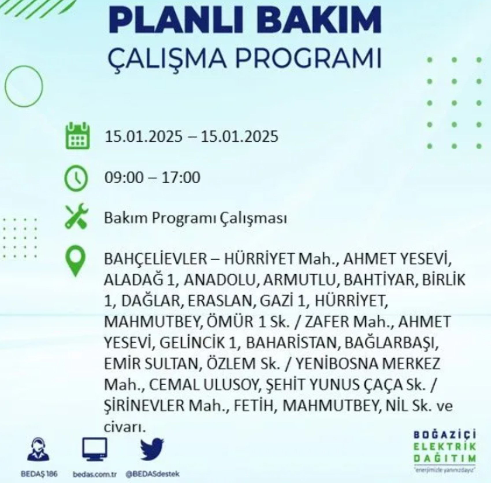 BEDAŞ açıkladı... İstanbul'da elektrik kesintisi: 15 Ocak'ta hangi mahalleler etkilenecek?