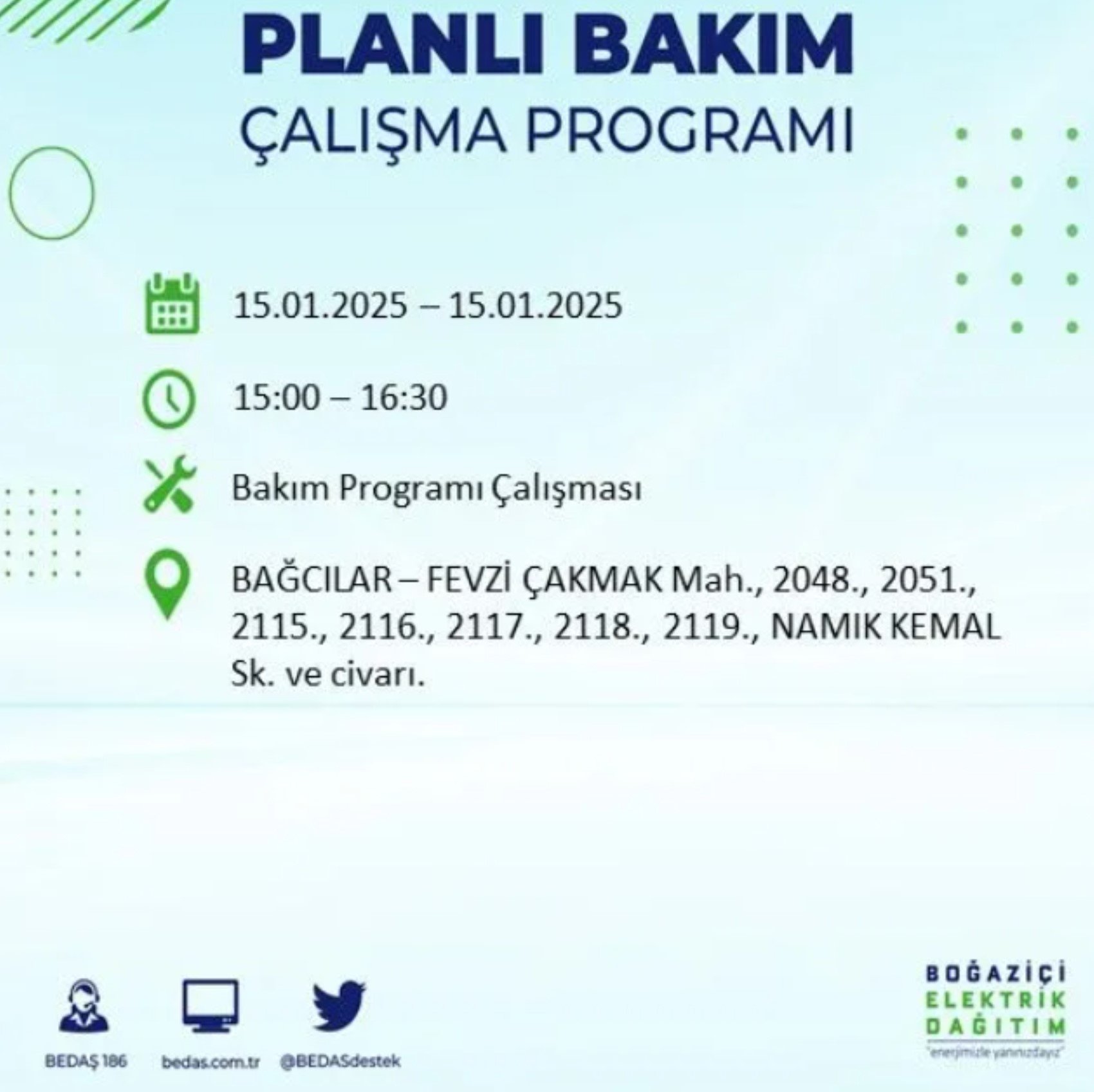 BEDAŞ açıkladı... İstanbul'da elektrik kesintisi: 15 Ocak'ta hangi mahalleler etkilenecek?