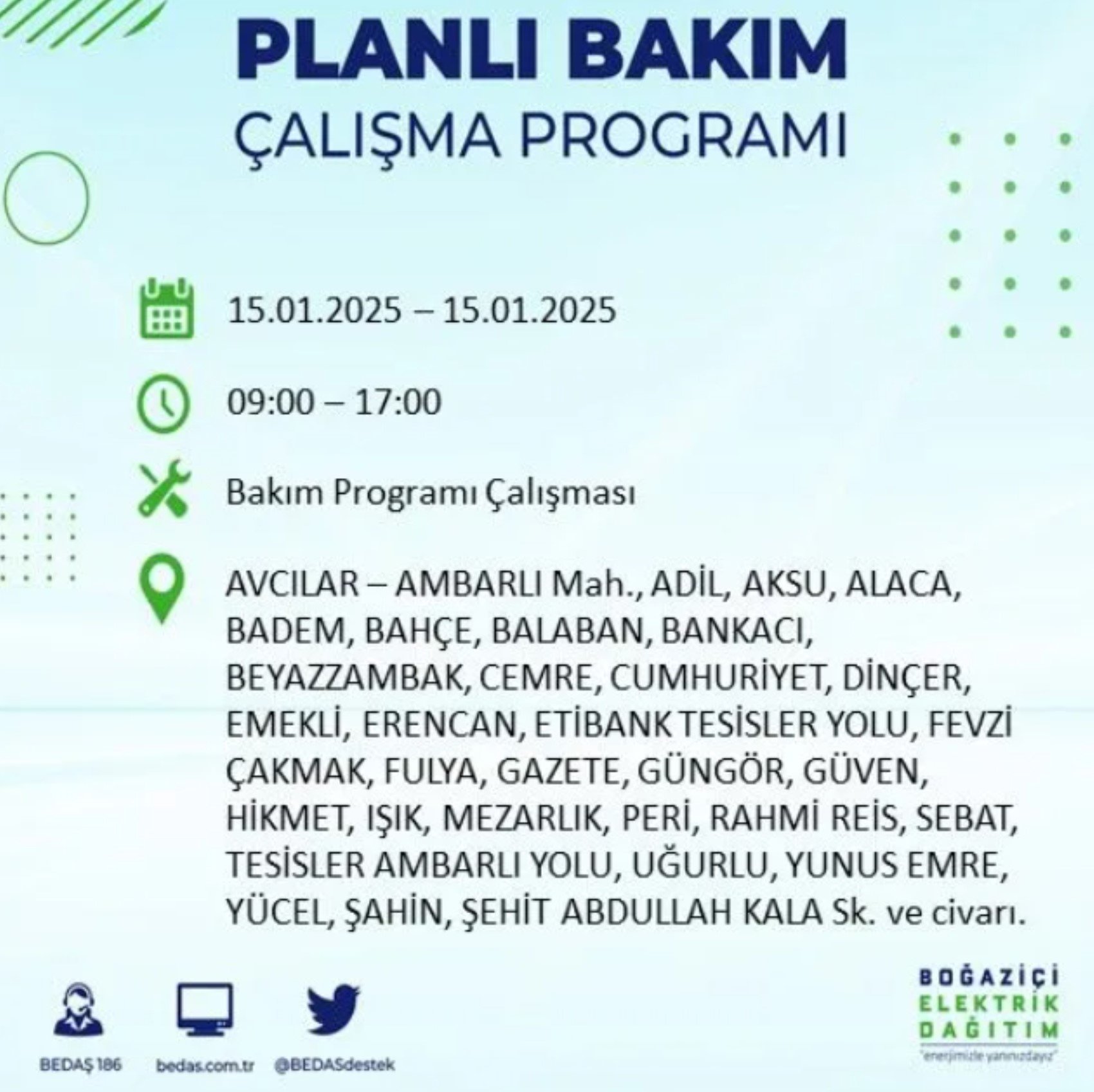 BEDAŞ açıkladı... İstanbul'da elektrik kesintisi: 15 Ocak'ta hangi mahalleler etkilenecek?