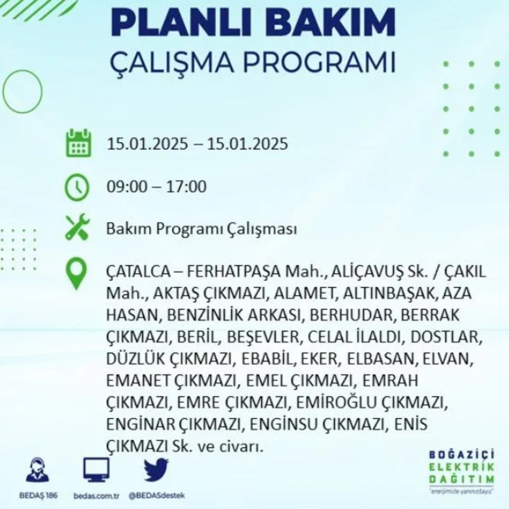 BEDAŞ açıkladı... İstanbul'da elektrik kesintisi: 15 Ocak'ta hangi mahalleler etkilenecek?