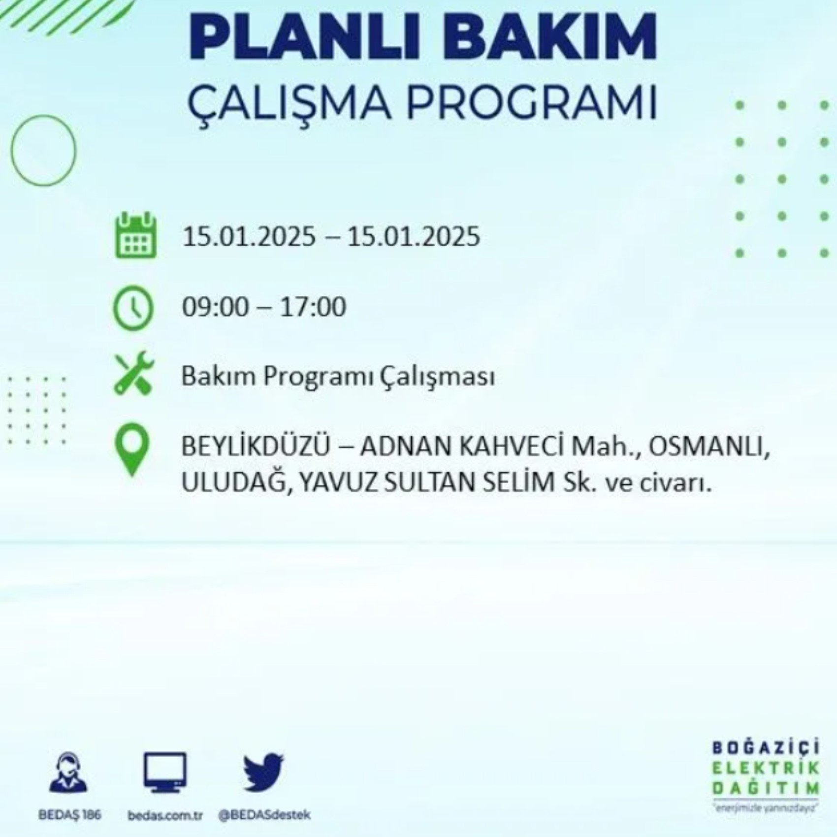 BEDAŞ açıkladı... İstanbul'da elektrik kesintisi: 15 Ocak'ta hangi mahalleler etkilenecek?