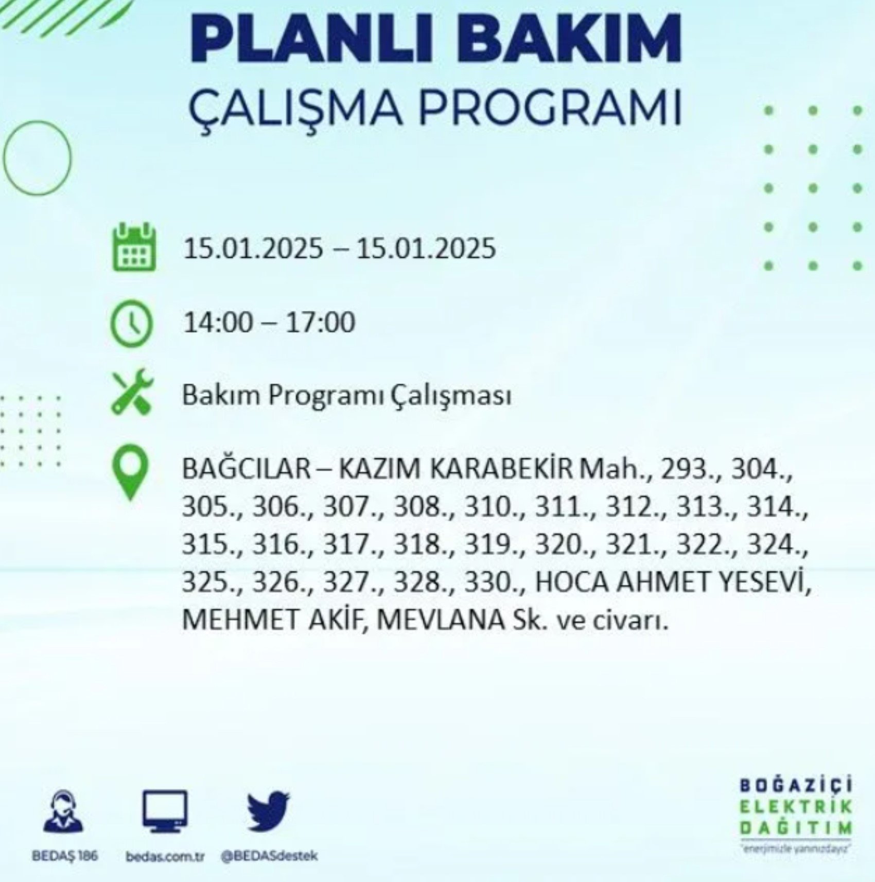 BEDAŞ açıkladı... İstanbul'da elektrik kesintisi: 15 Ocak'ta hangi mahalleler etkilenecek?