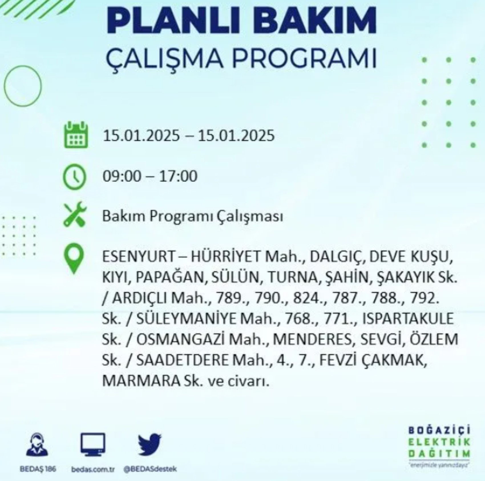 BEDAŞ açıkladı... İstanbul'da elektrik kesintisi: 15 Ocak'ta hangi mahalleler etkilenecek?