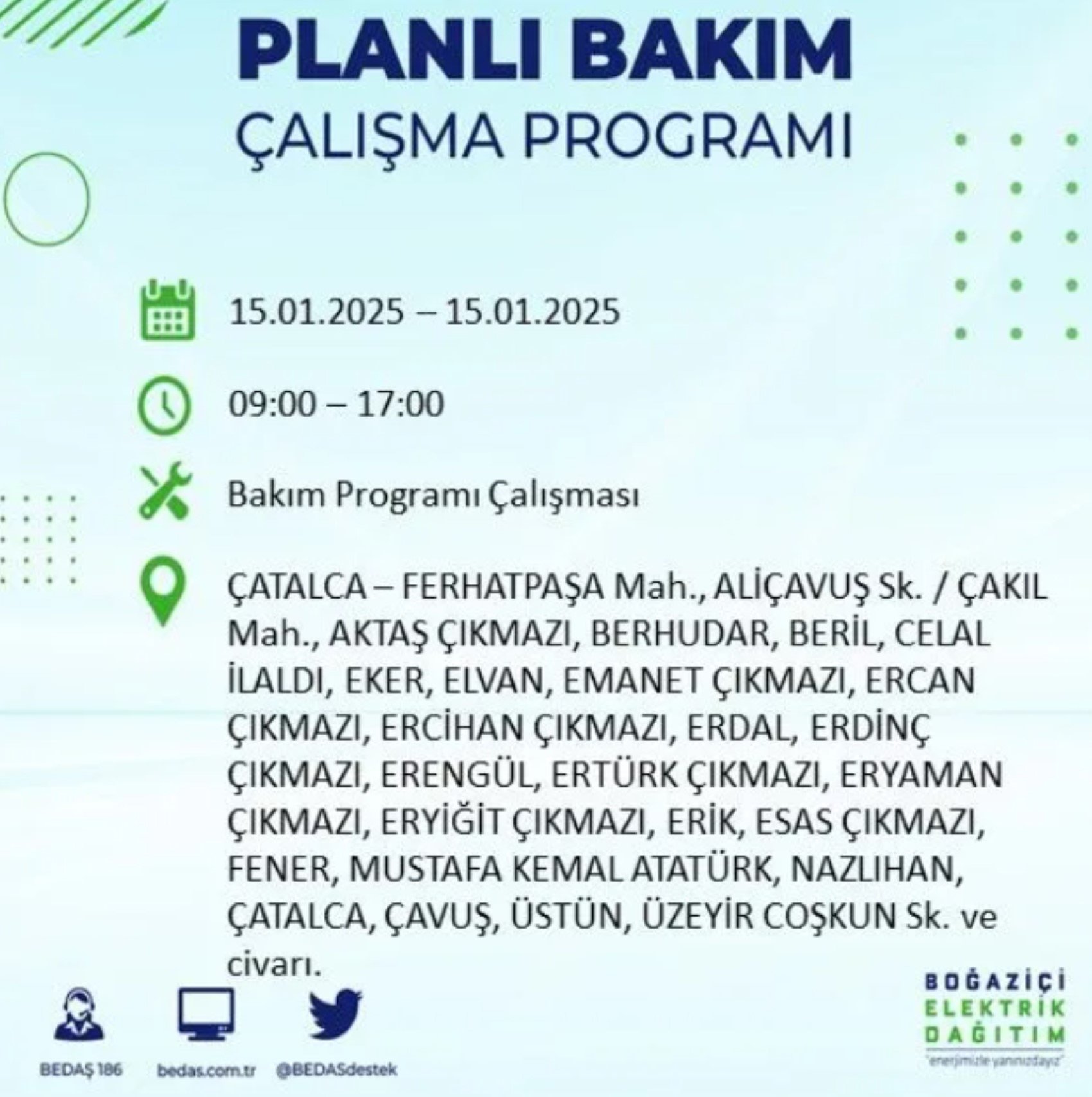 BEDAŞ açıkladı... İstanbul'da elektrik kesintisi: 15 Ocak'ta hangi mahalleler etkilenecek?