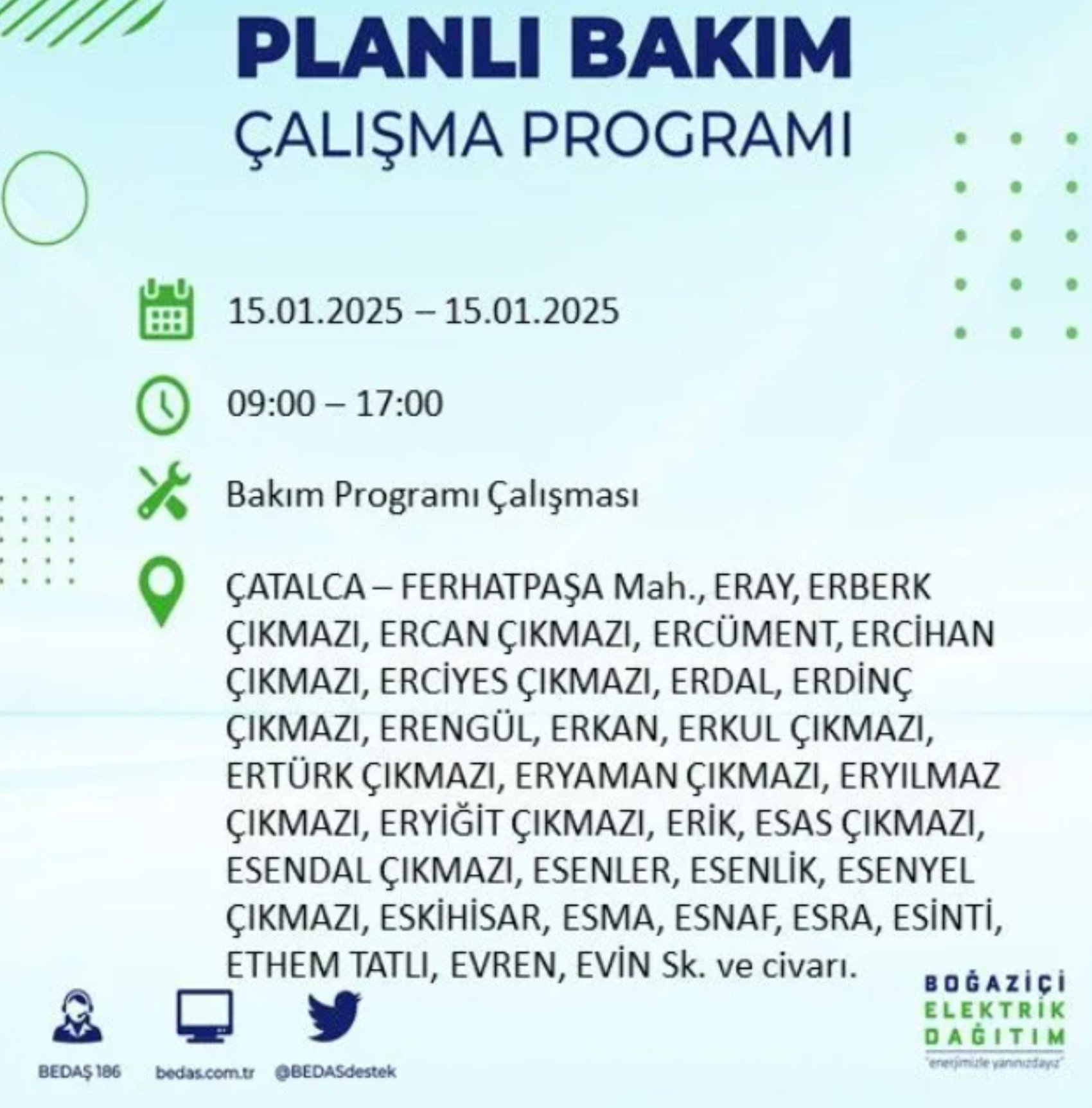 BEDAŞ açıkladı... İstanbul'da elektrik kesintisi: 15 Ocak'ta hangi mahalleler etkilenecek?