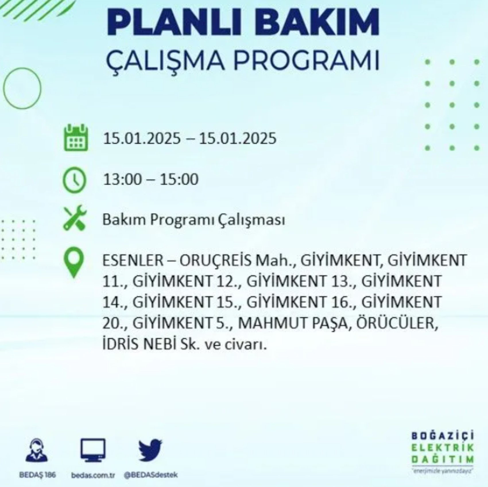 BEDAŞ açıkladı... İstanbul'da elektrik kesintisi: 15 Ocak'ta hangi mahalleler etkilenecek?