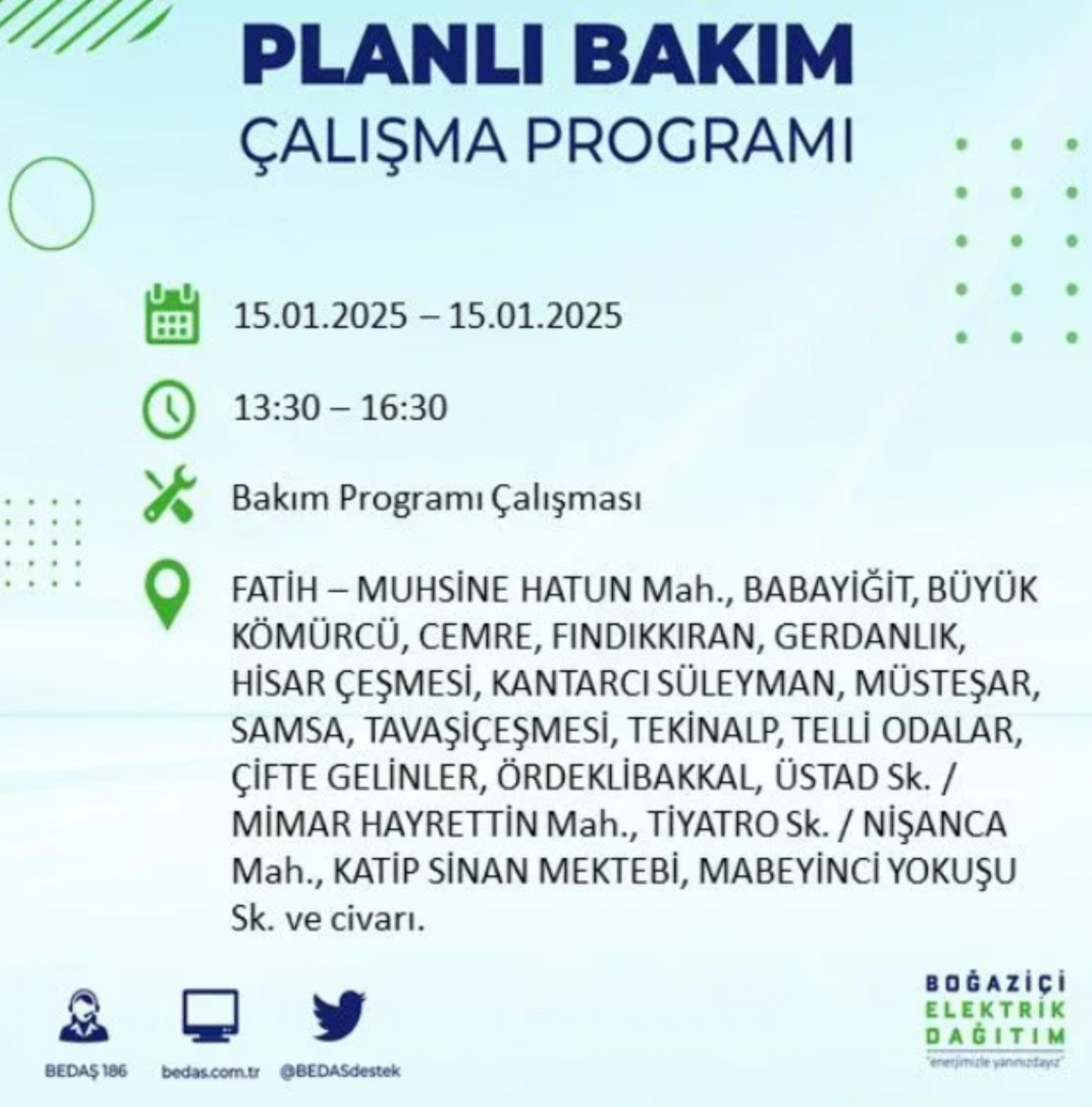 BEDAŞ açıkladı... İstanbul'da elektrik kesintisi: 15 Ocak'ta hangi mahalleler etkilenecek?