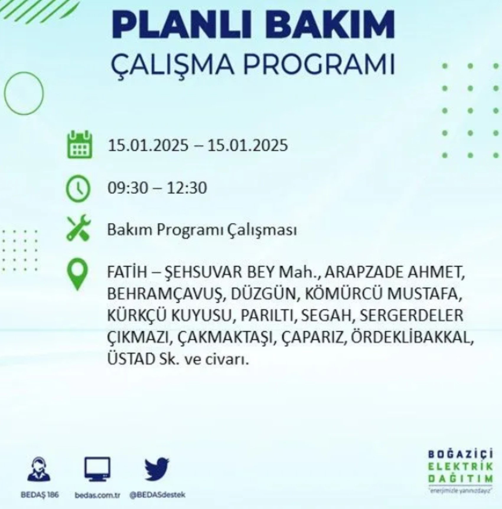 BEDAŞ açıkladı... İstanbul'da elektrik kesintisi: 15 Ocak'ta hangi mahalleler etkilenecek?