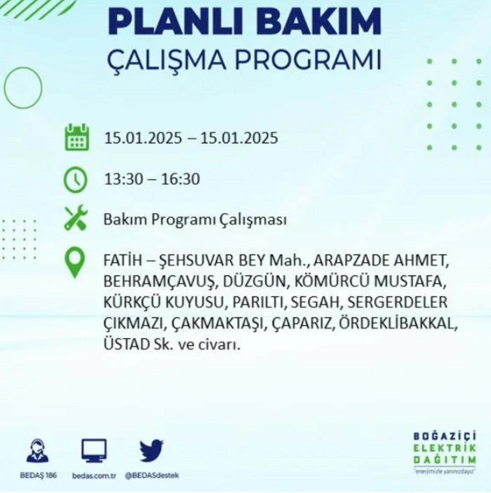 BEDAŞ açıkladı... İstanbul'da elektrik kesintisi: 15 Ocak'ta hangi mahalleler etkilenecek?