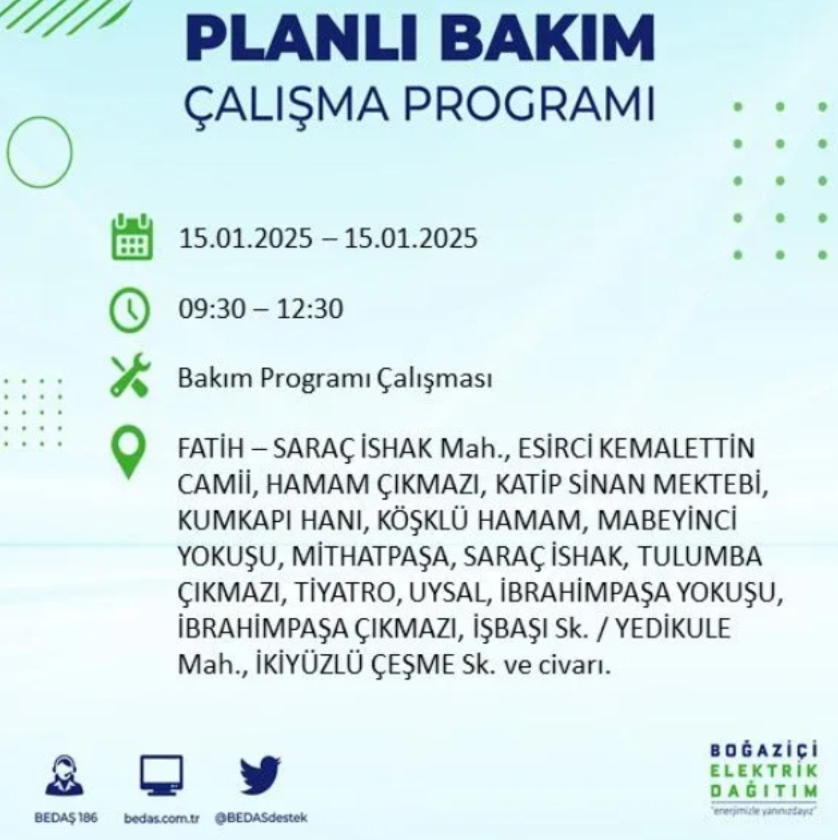 BEDAŞ açıkladı... İstanbul'da elektrik kesintisi: 15 Ocak'ta hangi mahalleler etkilenecek?