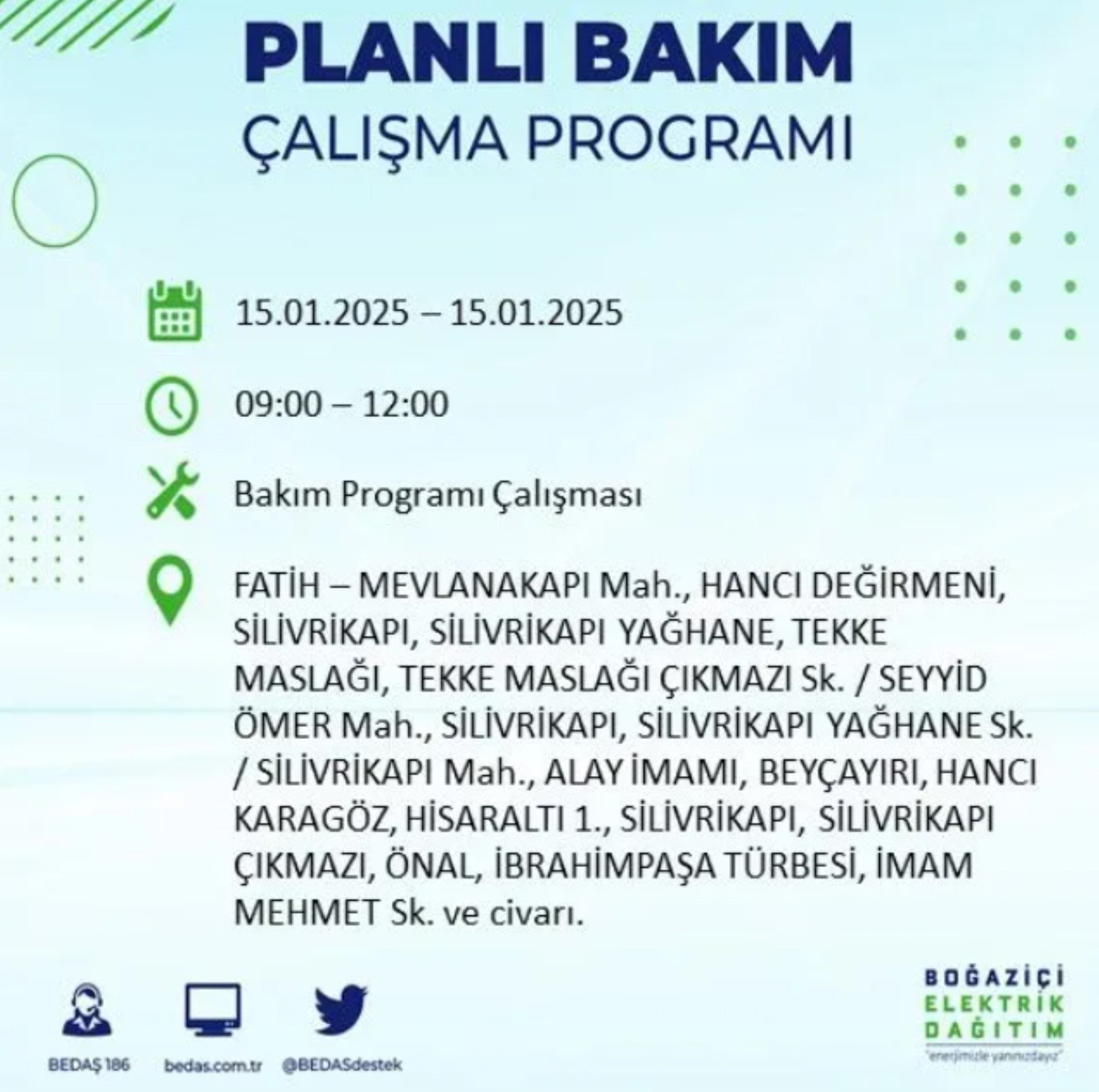 BEDAŞ açıkladı... İstanbul'da elektrik kesintisi: 15 Ocak'ta hangi mahalleler etkilenecek?