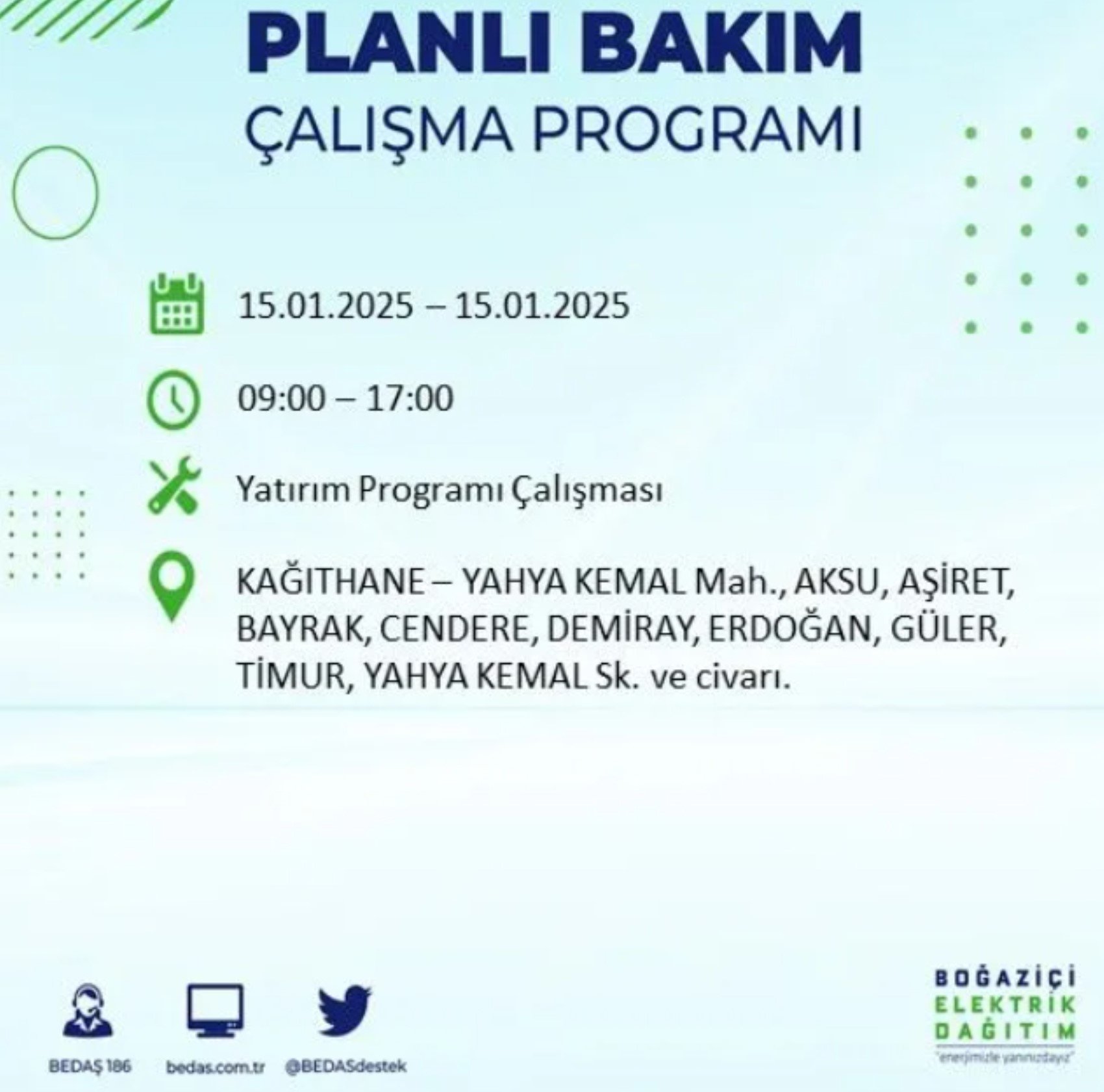 BEDAŞ açıkladı... İstanbul'da elektrik kesintisi: 15 Ocak'ta hangi mahalleler etkilenecek?