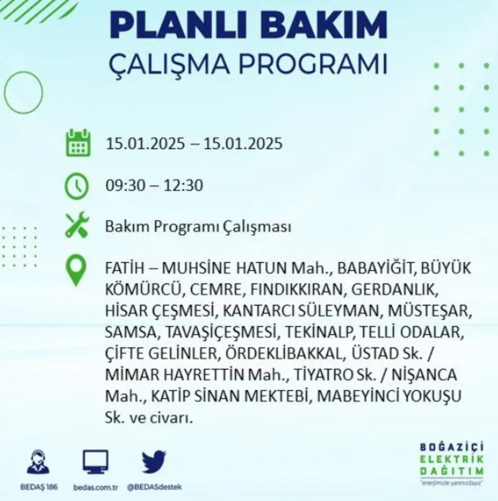 BEDAŞ açıkladı... İstanbul'da elektrik kesintisi: 15 Ocak'ta hangi mahalleler etkilenecek?