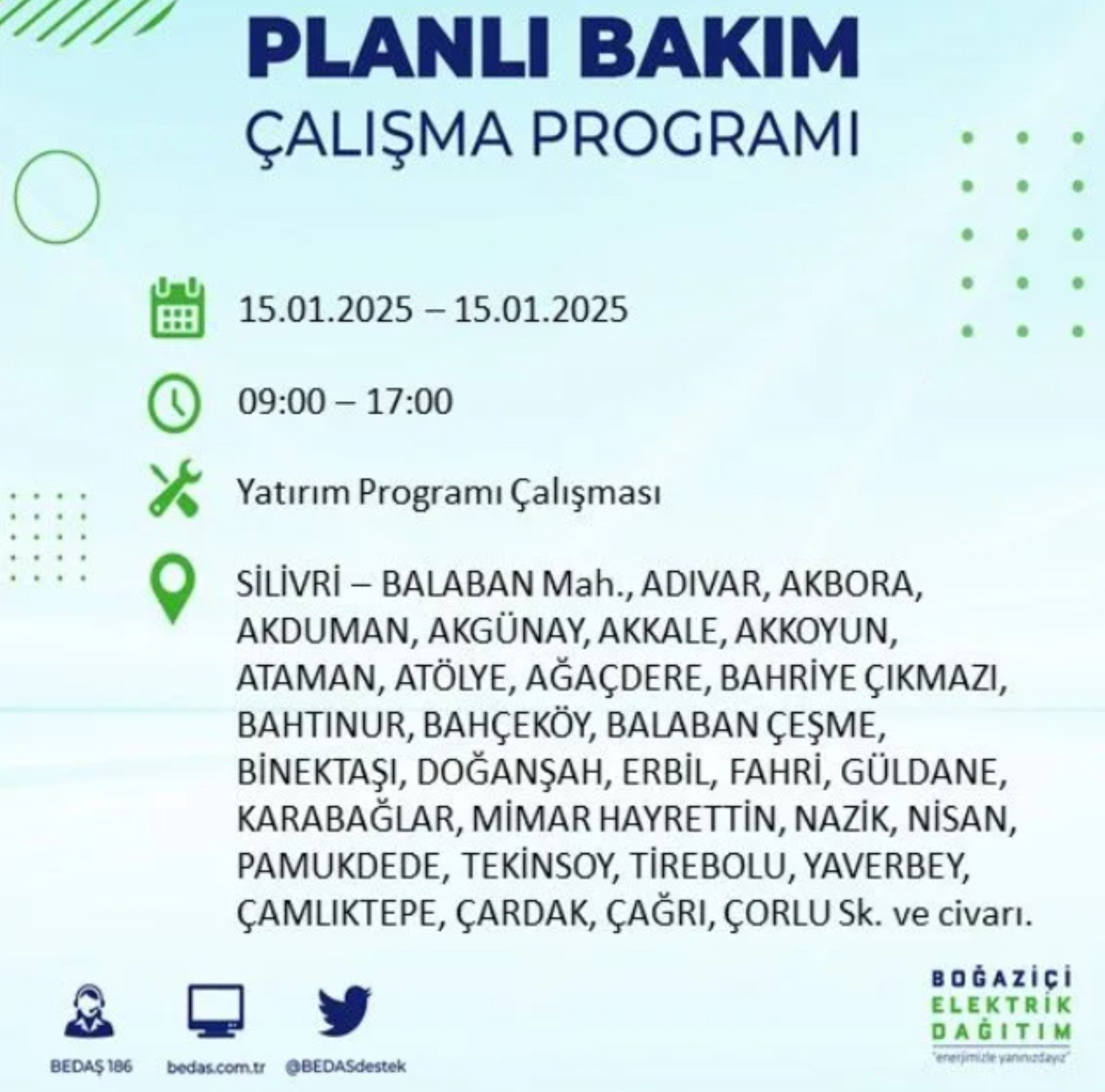 BEDAŞ açıkladı... İstanbul'da elektrik kesintisi: 15 Ocak'ta hangi mahalleler etkilenecek?