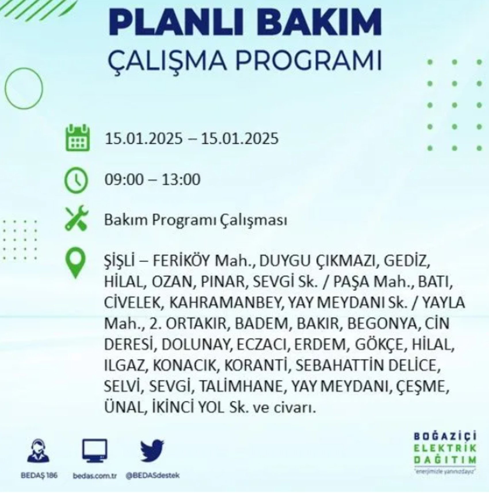 BEDAŞ açıkladı... İstanbul'da elektrik kesintisi: 15 Ocak'ta hangi mahalleler etkilenecek?