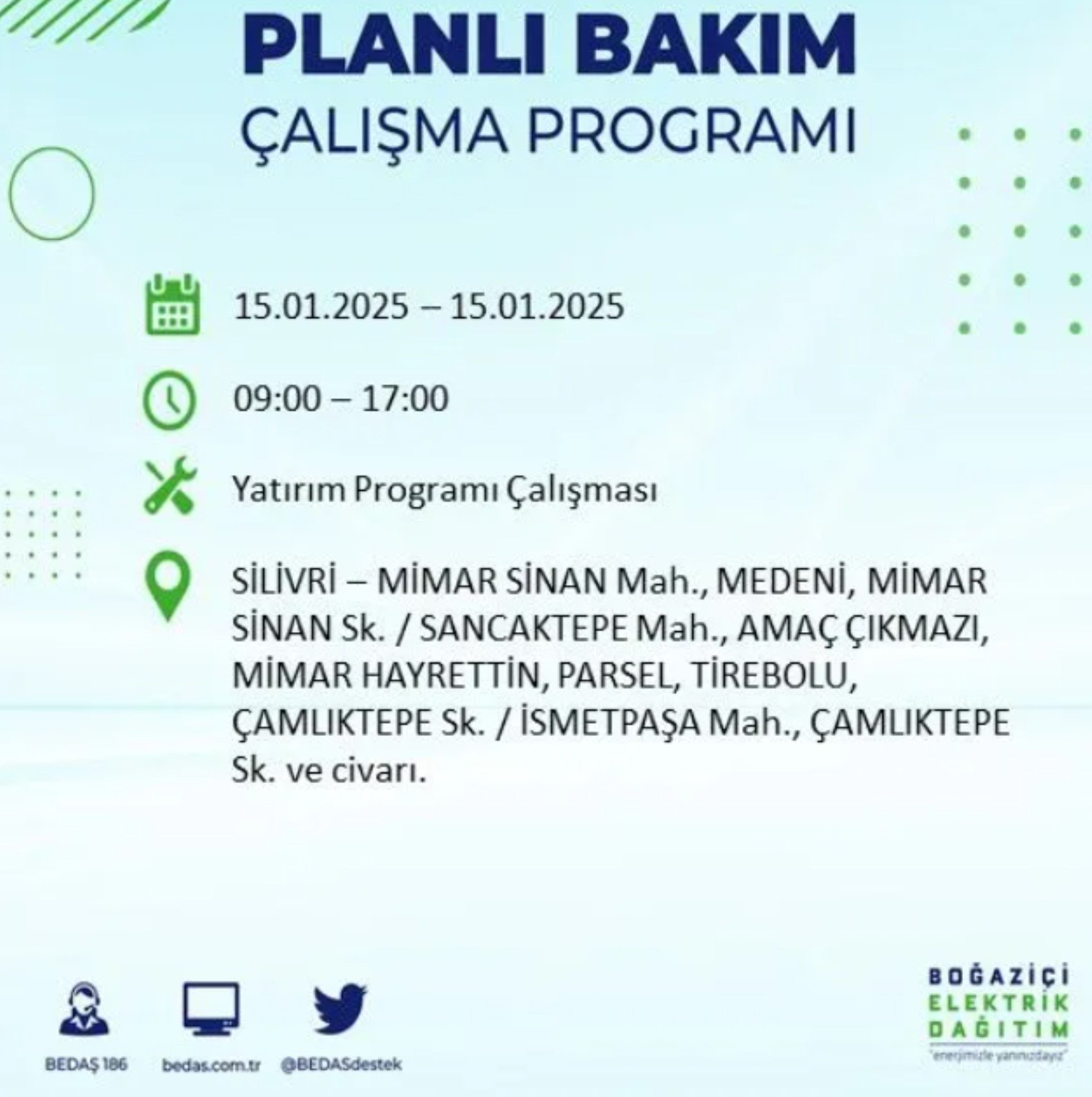 BEDAŞ açıkladı... İstanbul'da elektrik kesintisi: 15 Ocak'ta hangi mahalleler etkilenecek?