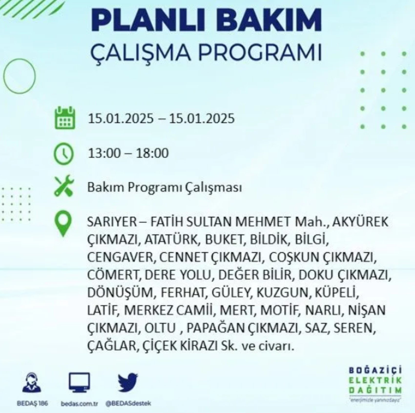 BEDAŞ açıkladı... İstanbul'da elektrik kesintisi: 15 Ocak'ta hangi mahalleler etkilenecek?