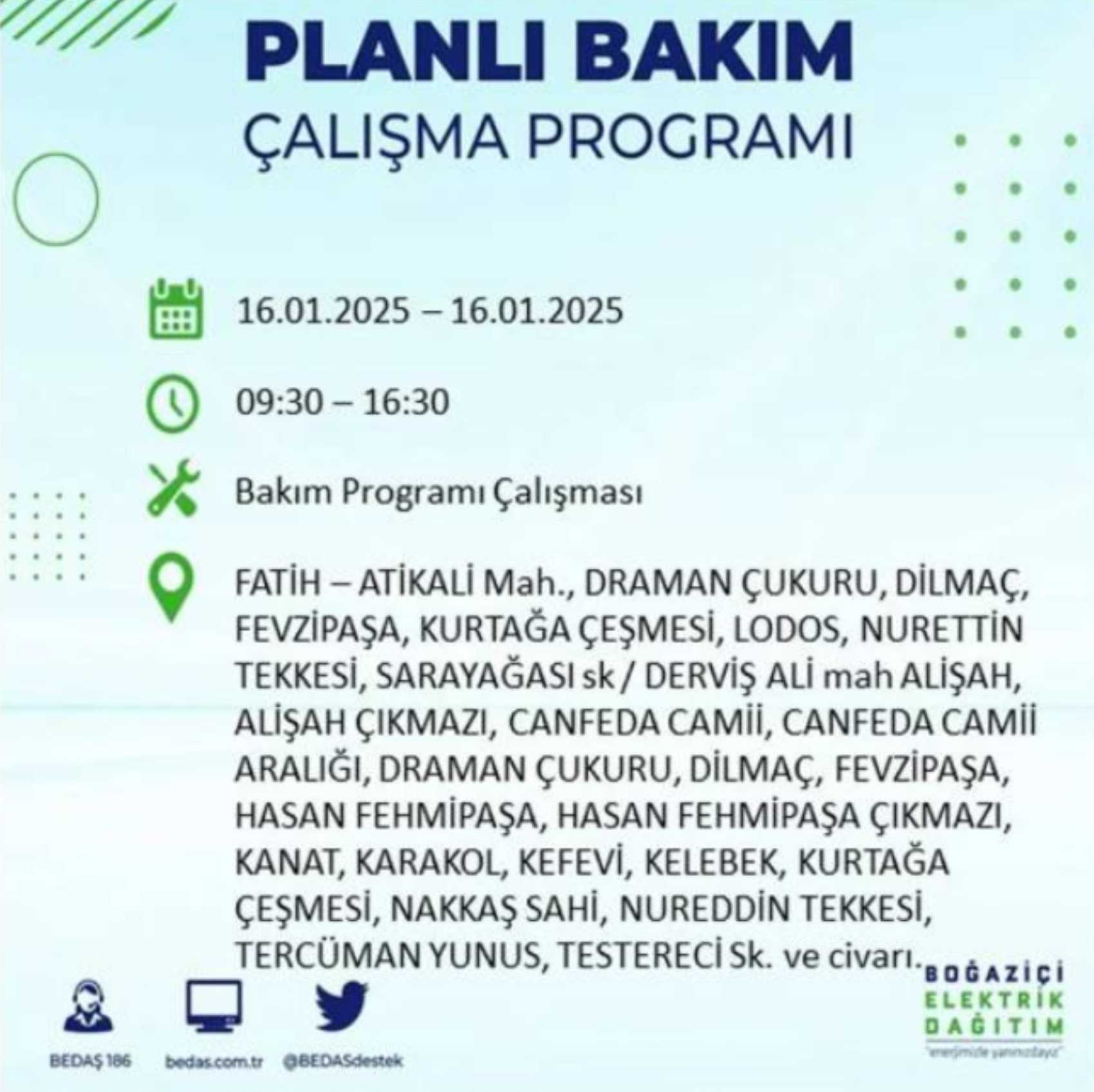 BEDAŞ açıkladı... İstanbul'da elektrik kesintisi: 16 Ocak'ta hangi mahalleler etkilenecek?