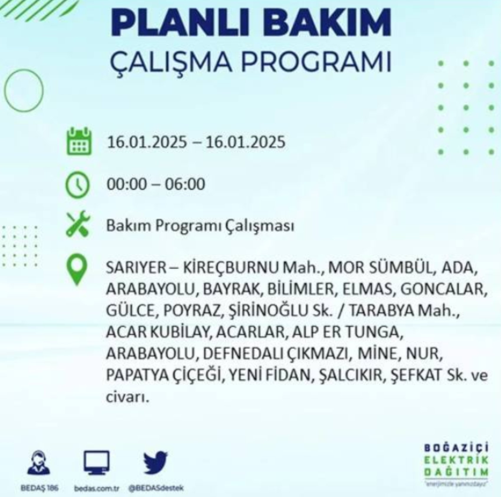 BEDAŞ açıkladı... İstanbul'da elektrik kesintisi: 16 Ocak'ta hangi mahalleler etkilenecek?