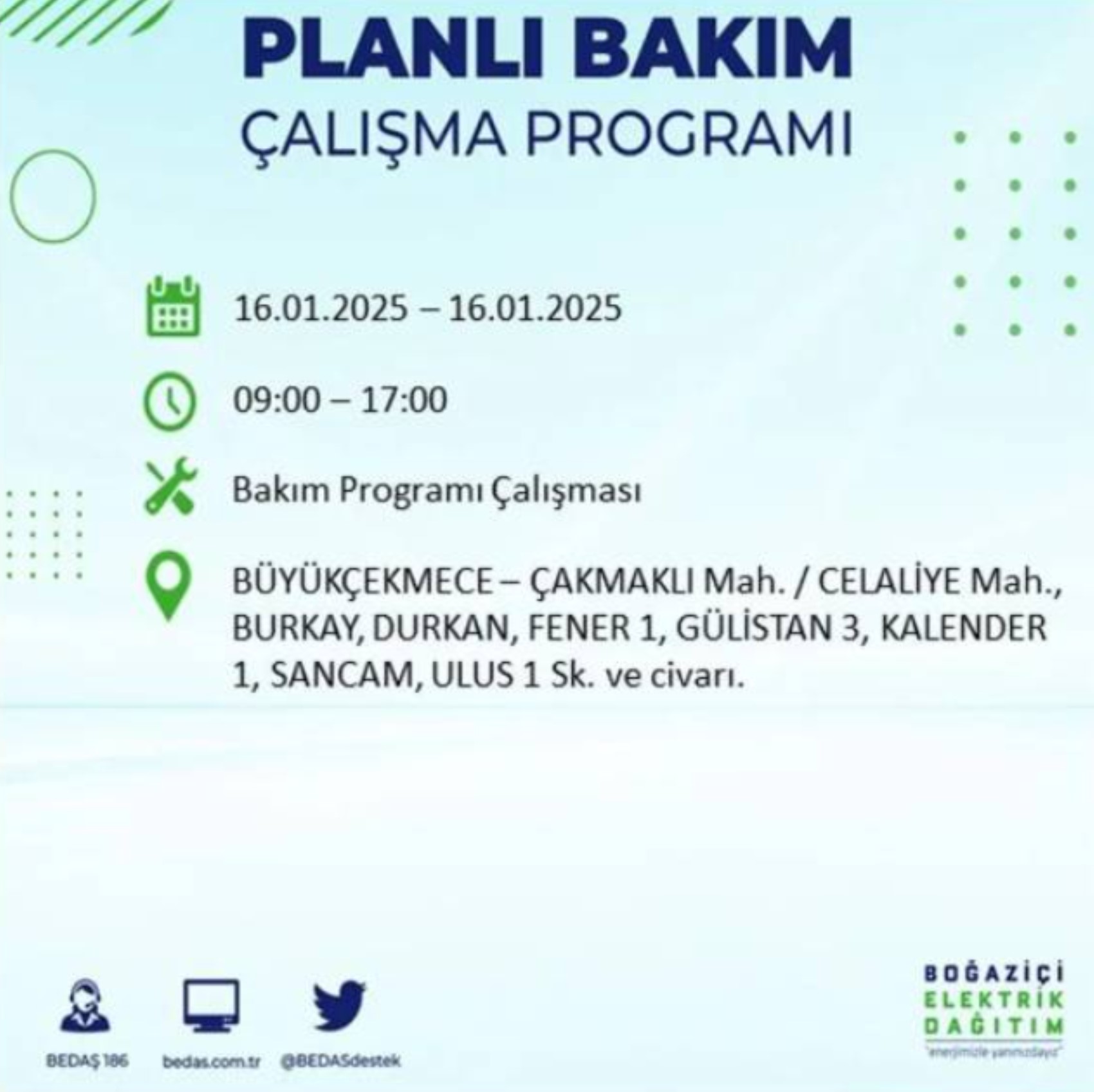 BEDAŞ açıkladı... İstanbul'da elektrik kesintisi: 16 Ocak'ta hangi mahalleler etkilenecek?