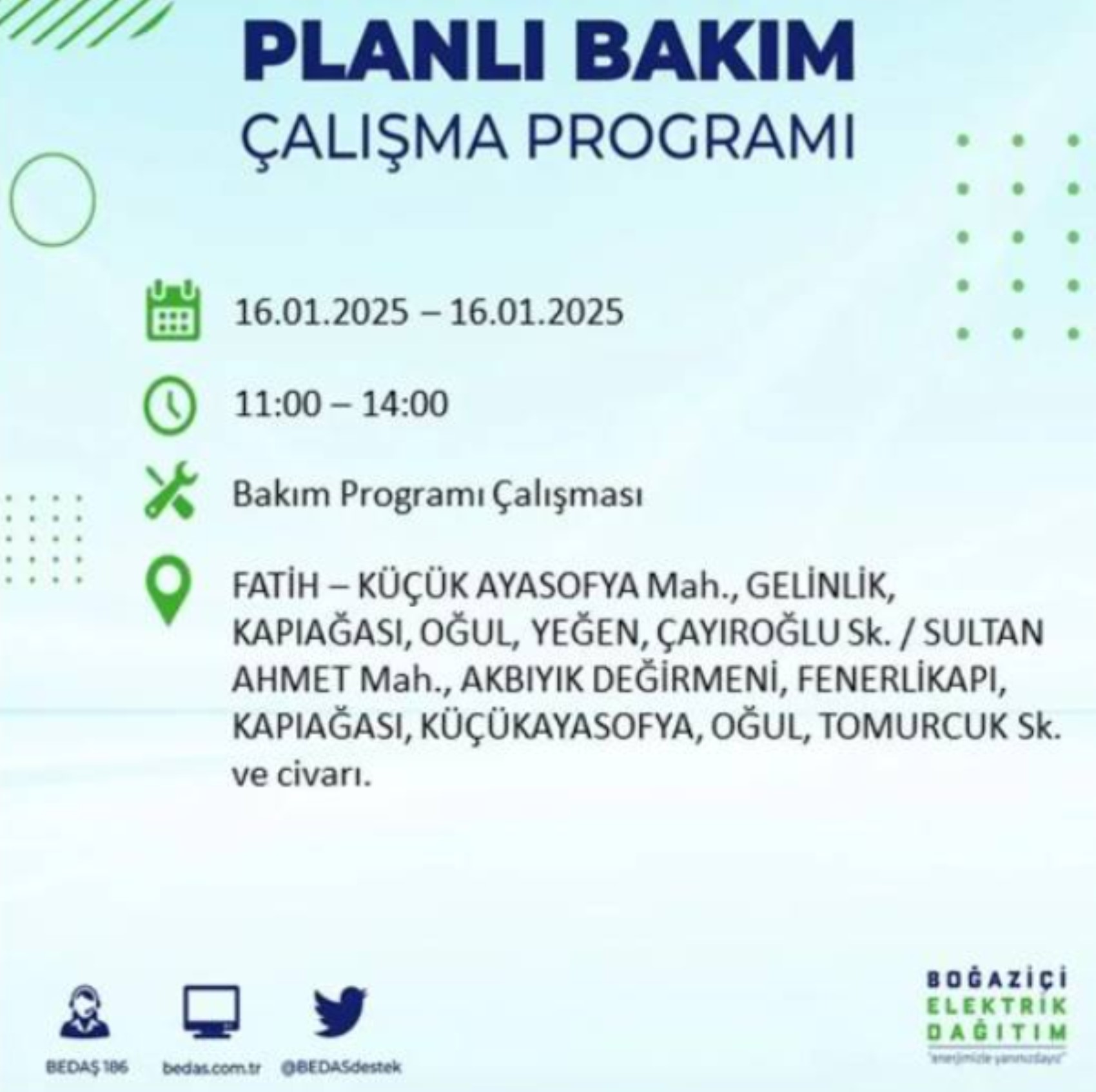 BEDAŞ açıkladı... İstanbul'da elektrik kesintisi: 16 Ocak'ta hangi mahalleler etkilenecek?