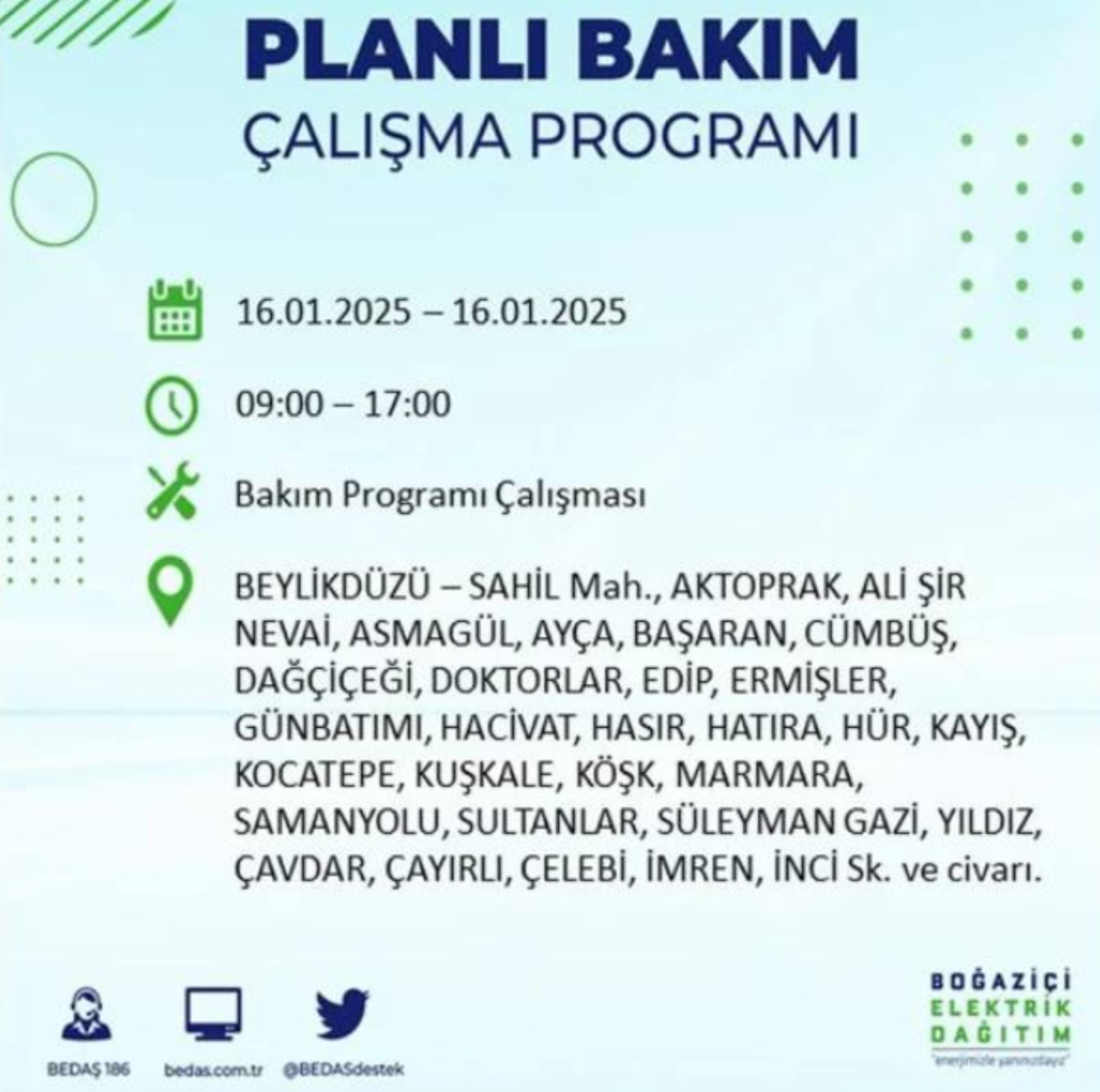 BEDAŞ açıkladı... İstanbul'da elektrik kesintisi: 16 Ocak'ta hangi mahalleler etkilenecek?