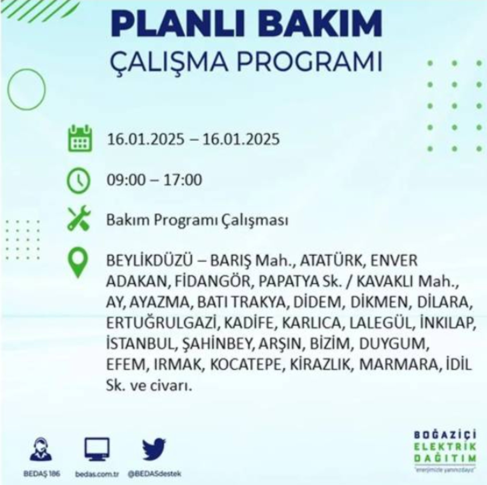 BEDAŞ açıkladı... İstanbul'da elektrik kesintisi: 16 Ocak'ta hangi mahalleler etkilenecek?