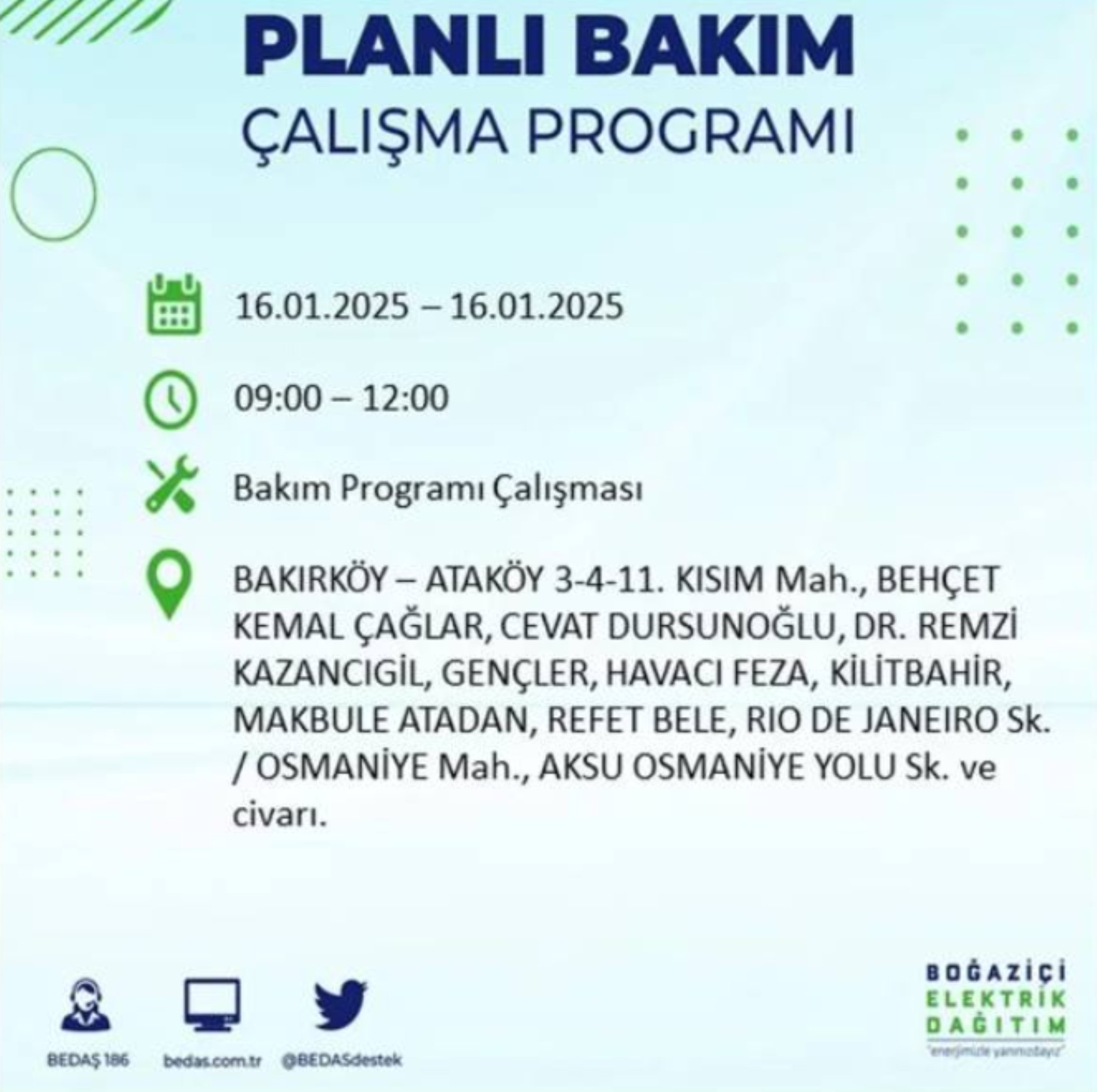 BEDAŞ açıkladı... İstanbul'da elektrik kesintisi: 16 Ocak'ta hangi mahalleler etkilenecek?