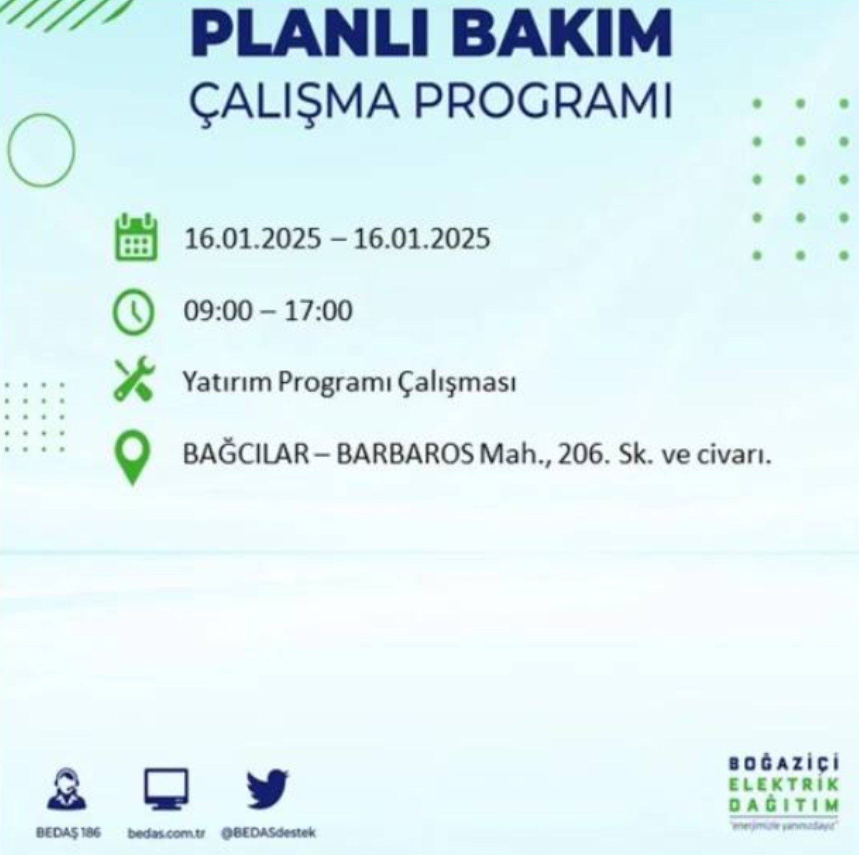 BEDAŞ açıkladı... İstanbul'da elektrik kesintisi: 16 Ocak'ta hangi mahalleler etkilenecek?