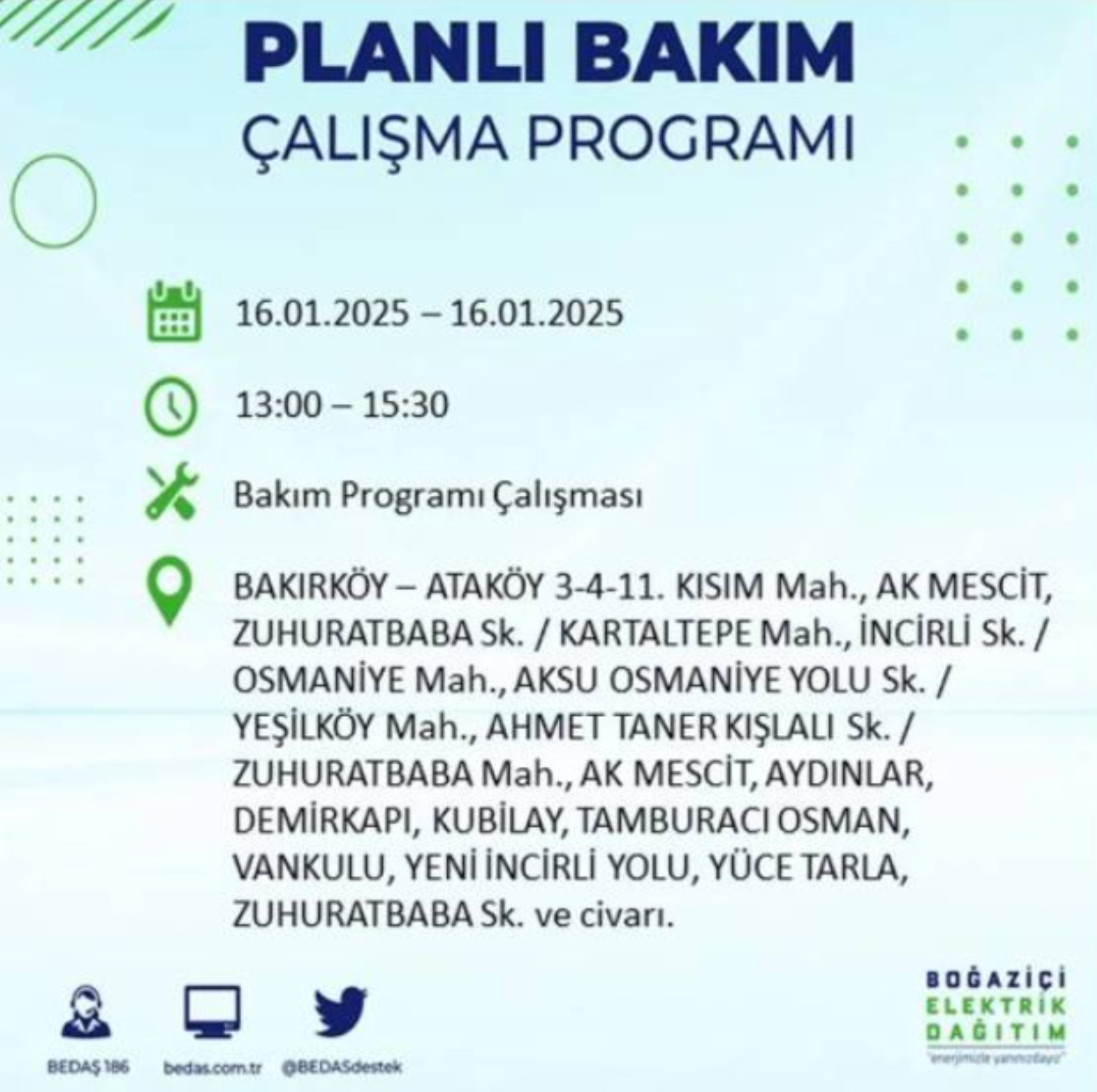 BEDAŞ açıkladı... İstanbul'da elektrik kesintisi: 16 Ocak'ta hangi mahalleler etkilenecek?