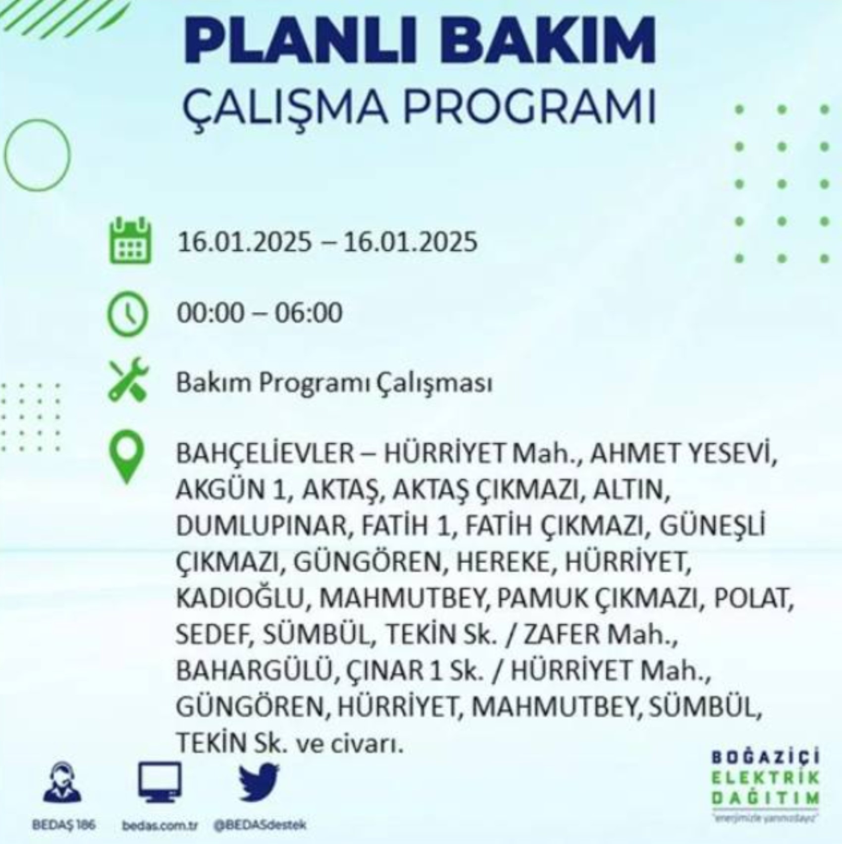 BEDAŞ açıkladı... İstanbul'da elektrik kesintisi: 16 Ocak'ta hangi mahalleler etkilenecek?