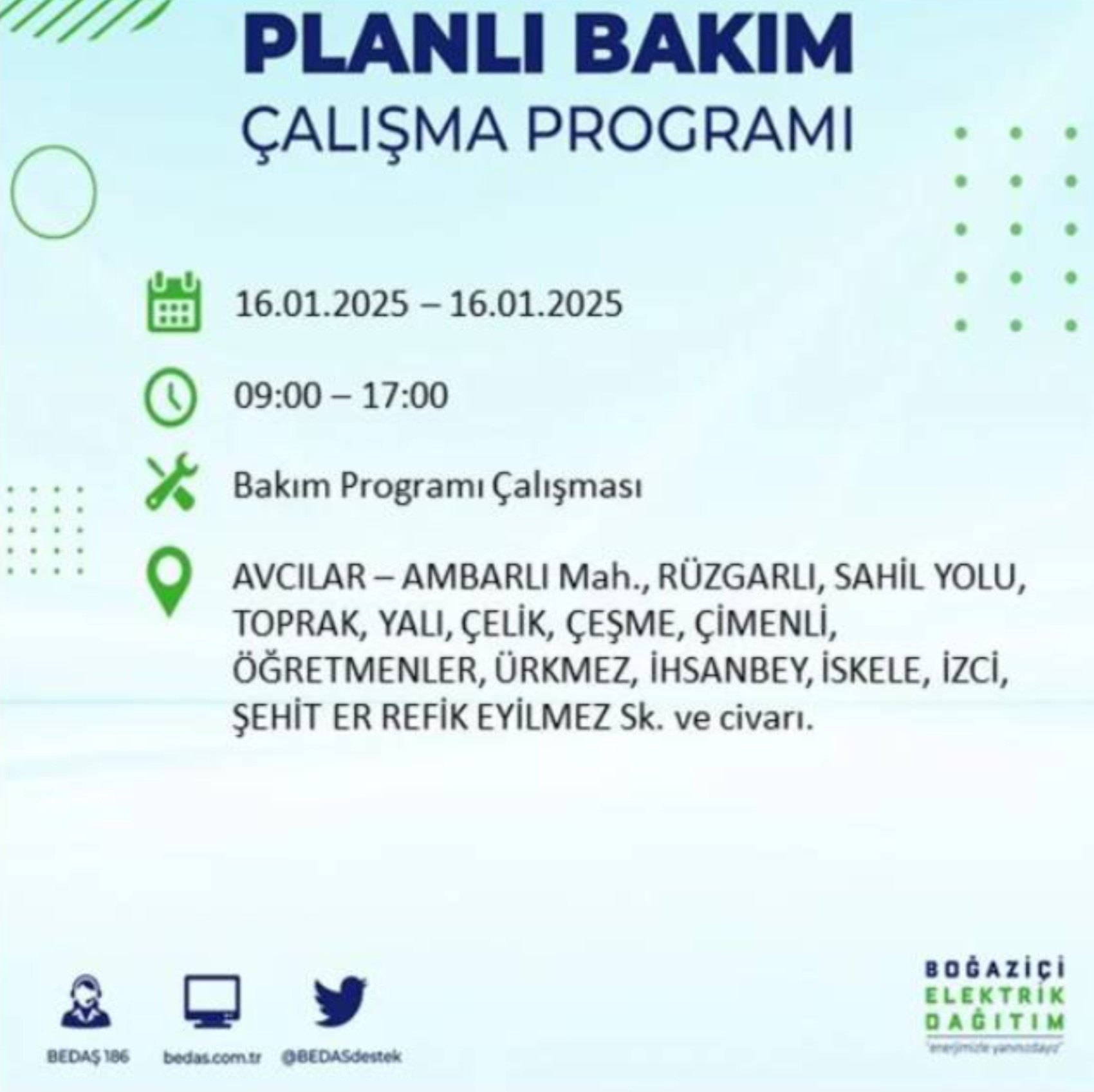 BEDAŞ açıkladı... İstanbul'da elektrik kesintisi: 16 Ocak'ta hangi mahalleler etkilenecek?