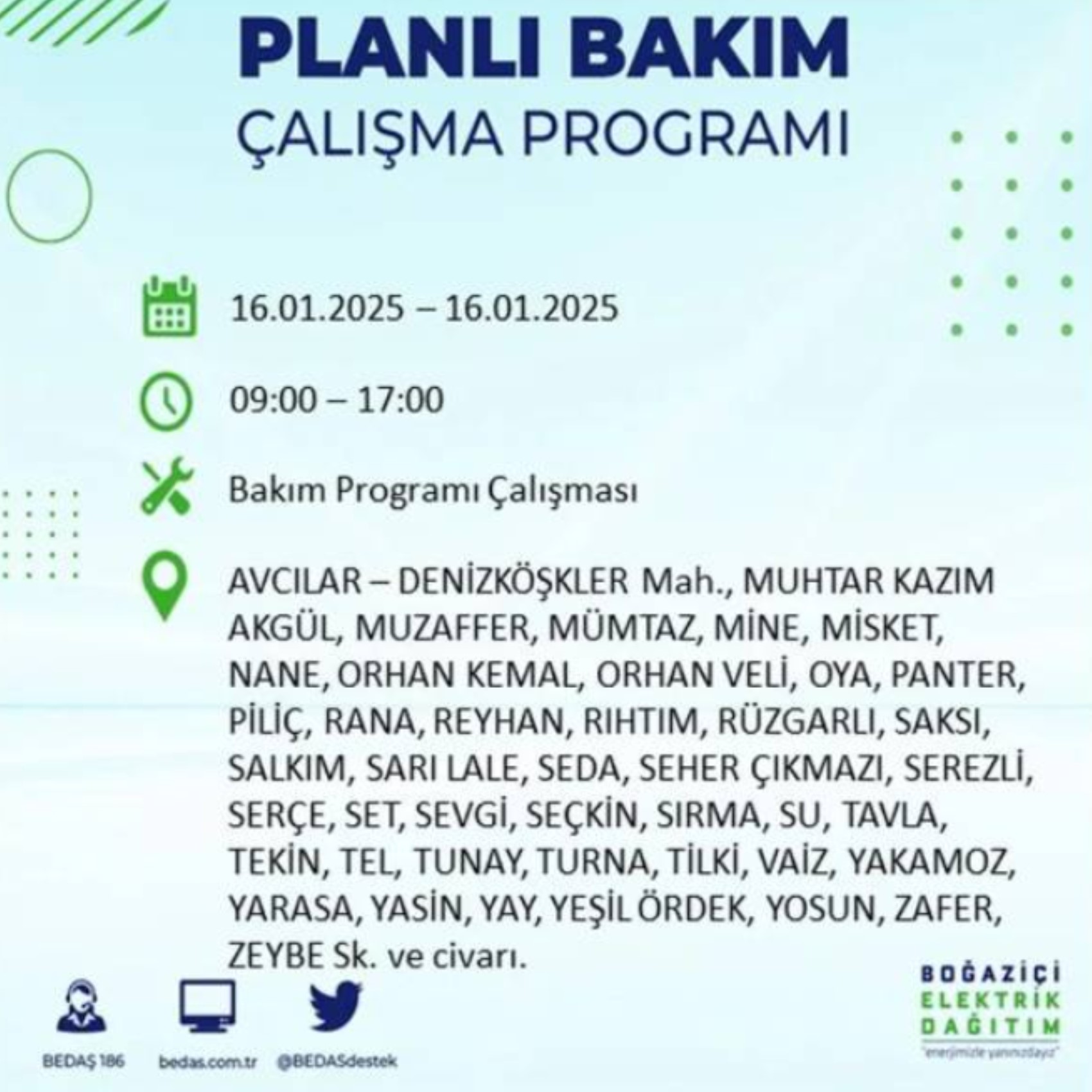 BEDAŞ açıkladı... İstanbul'da elektrik kesintisi: 16 Ocak'ta hangi mahalleler etkilenecek?