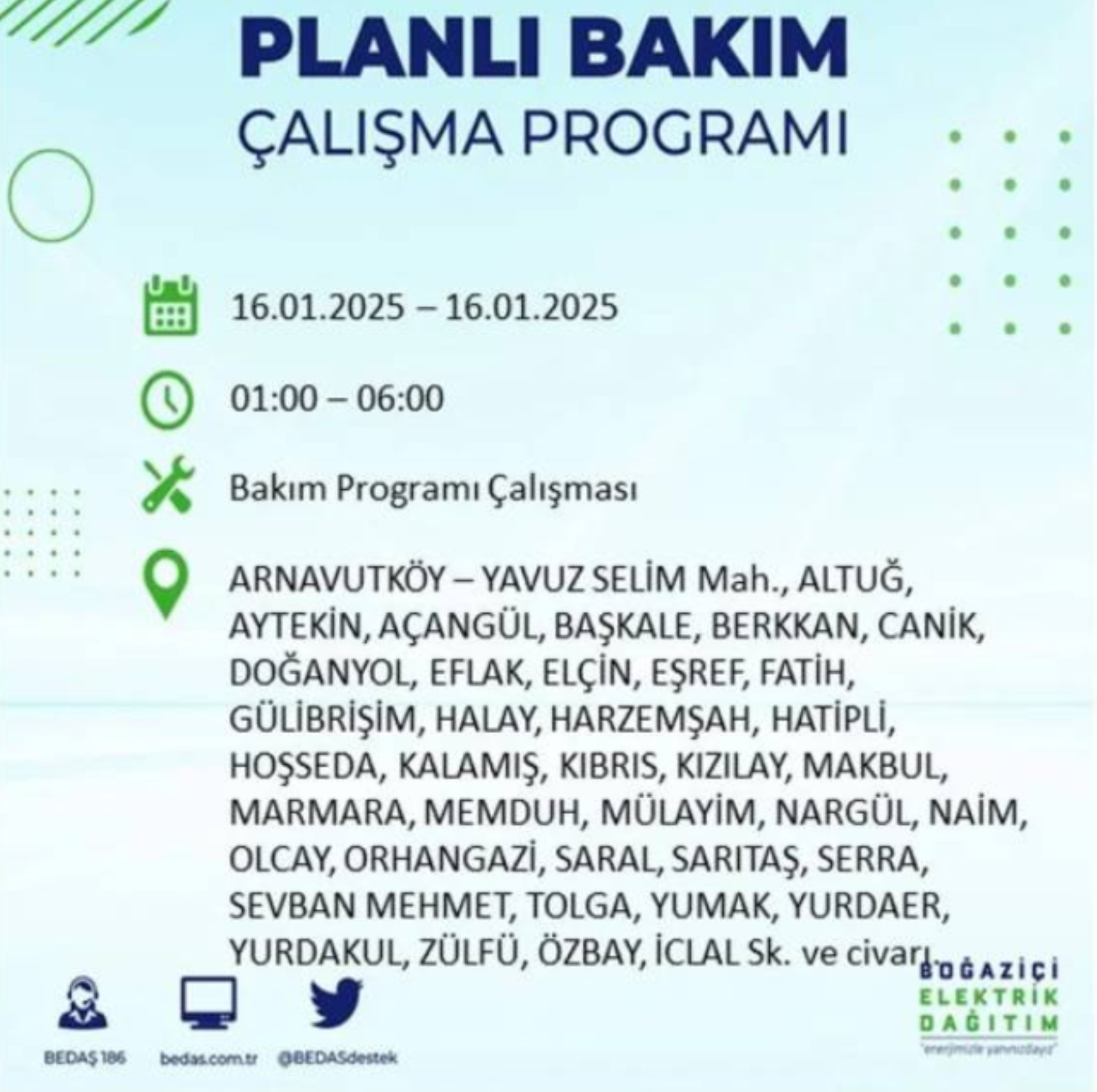 BEDAŞ açıkladı... İstanbul'da elektrik kesintisi: 16 Ocak'ta hangi mahalleler etkilenecek?