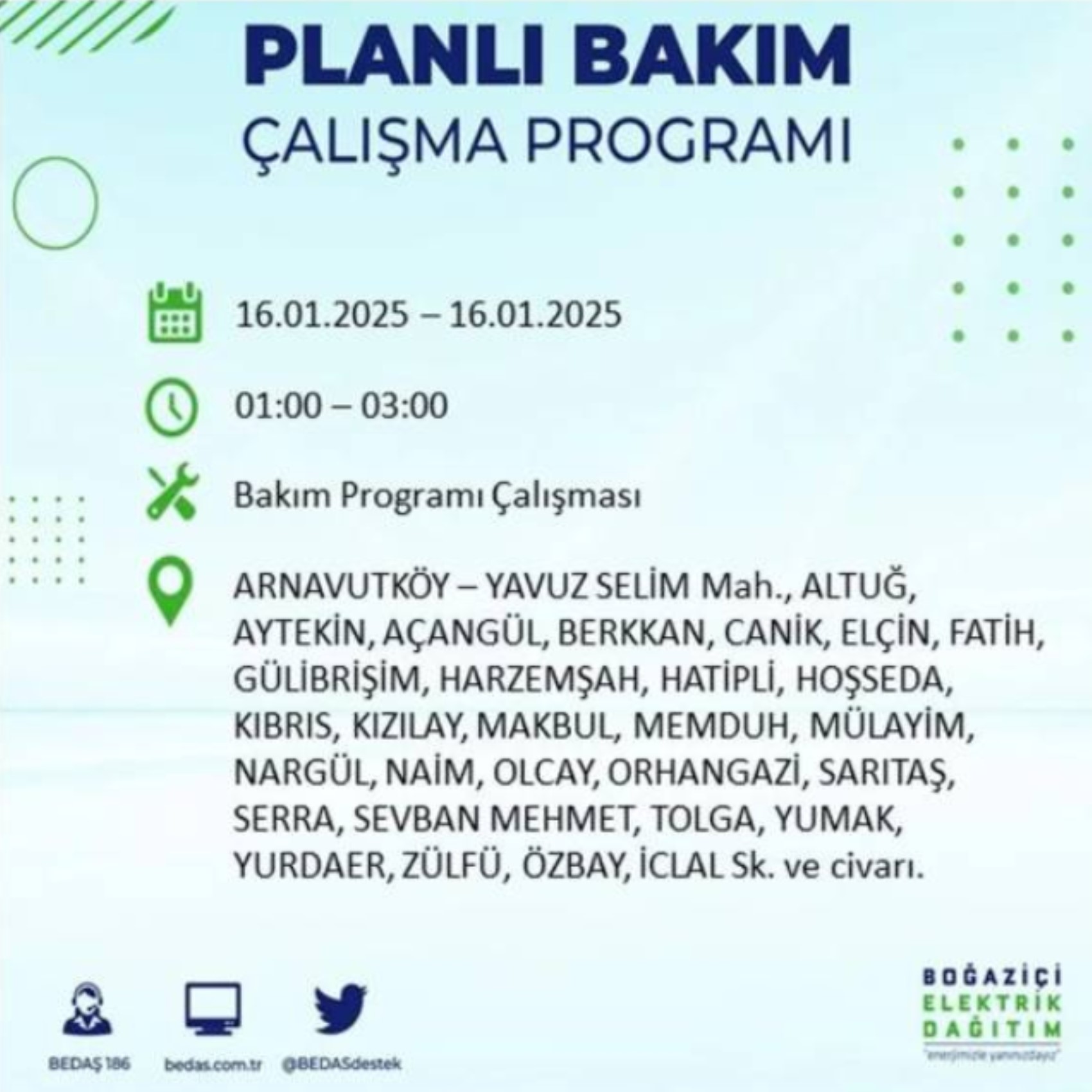 BEDAŞ açıkladı... İstanbul'da elektrik kesintisi: 16 Ocak'ta hangi mahalleler etkilenecek?