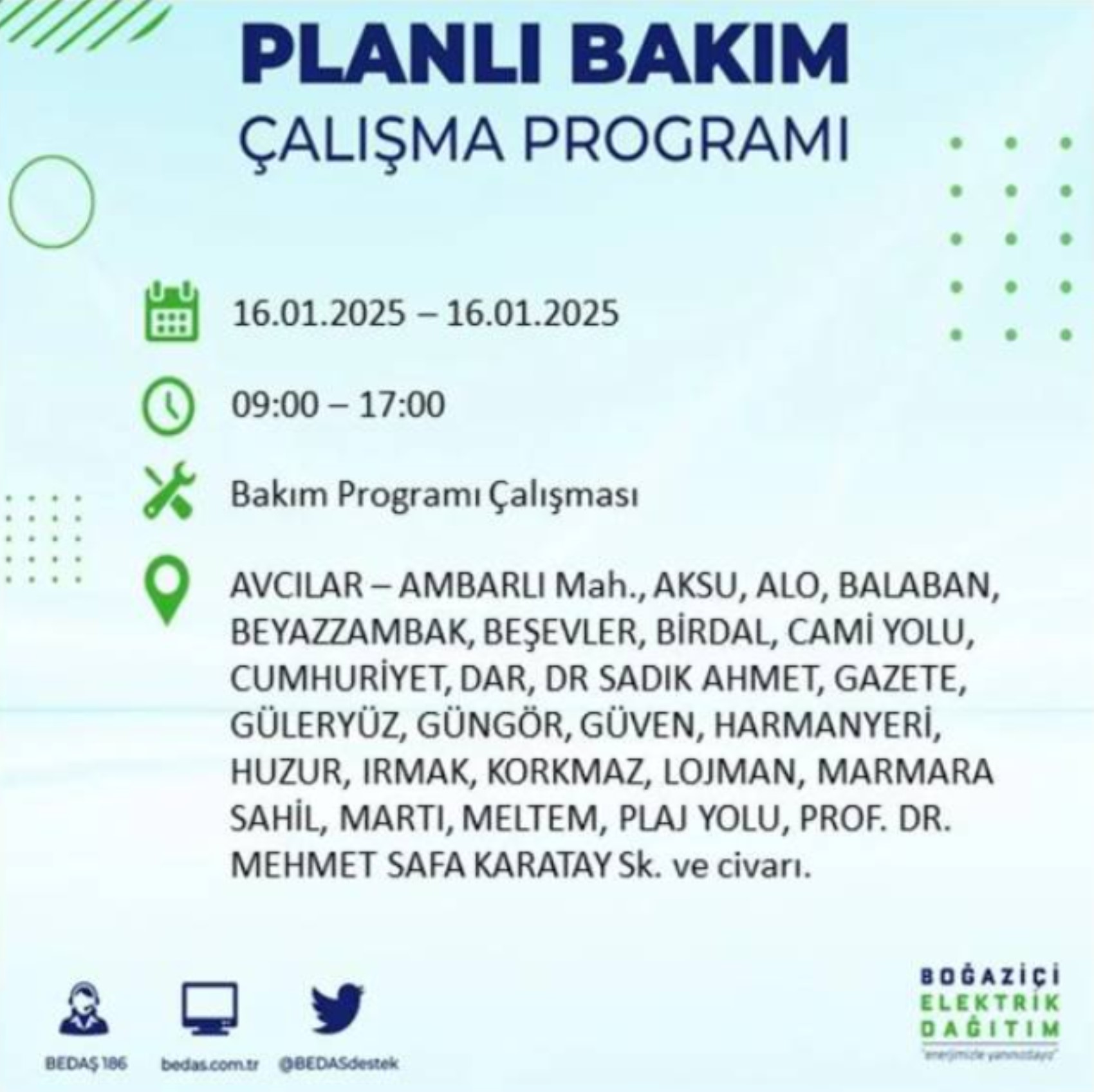 BEDAŞ açıkladı... İstanbul'da elektrik kesintisi: 16 Ocak'ta hangi mahalleler etkilenecek?