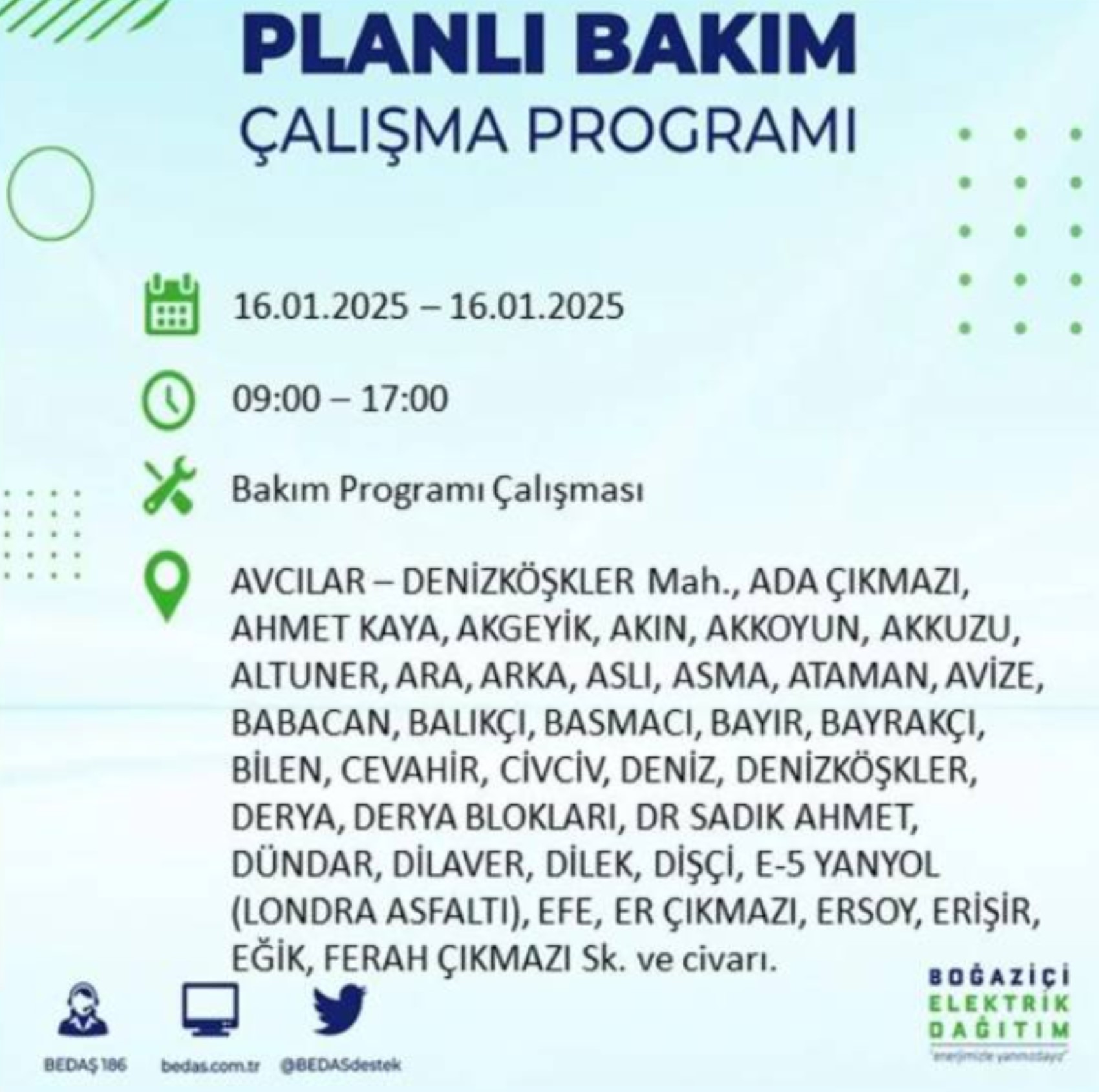 BEDAŞ açıkladı... İstanbul'da elektrik kesintisi: 16 Ocak'ta hangi mahalleler etkilenecek?