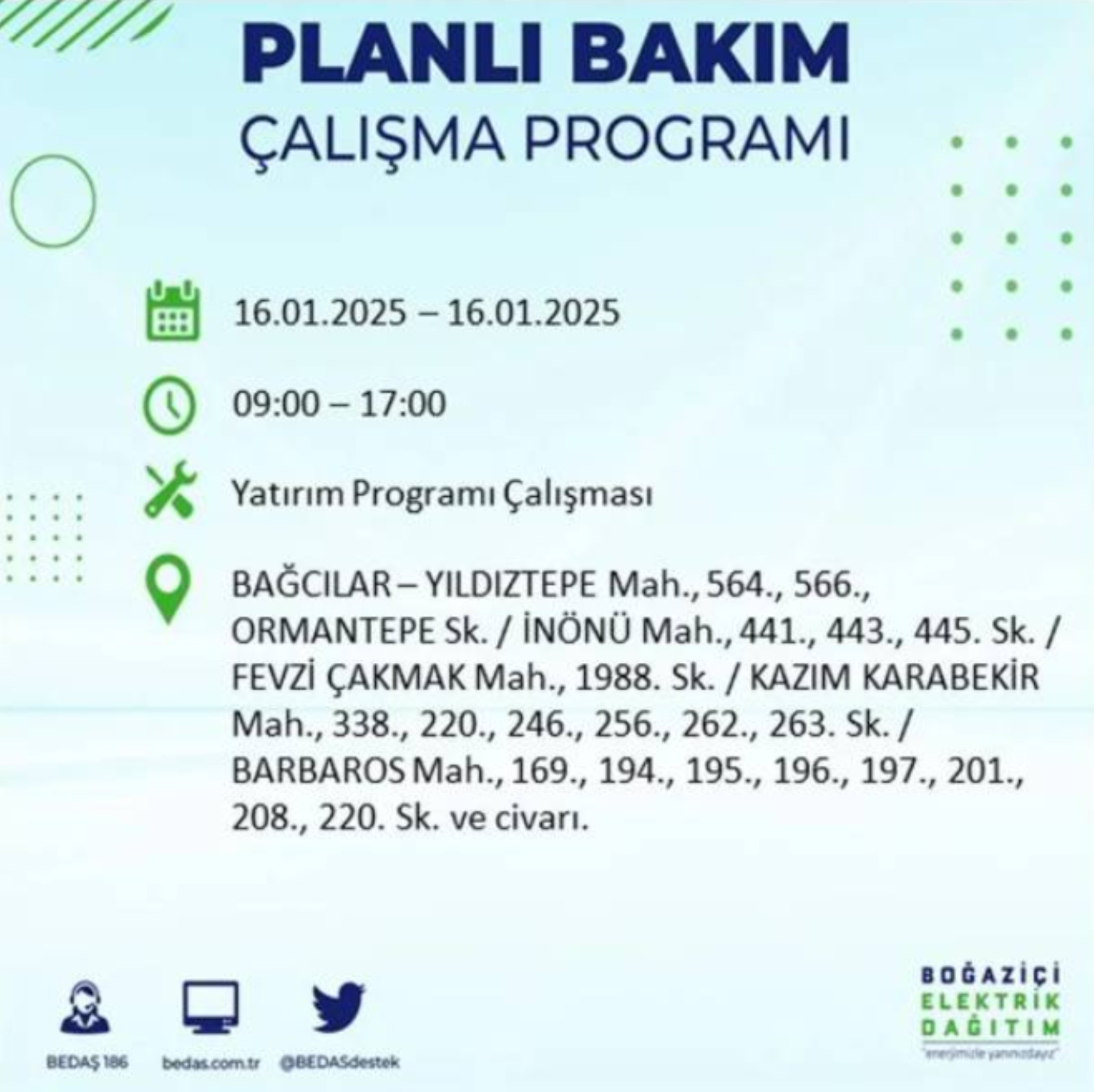 BEDAŞ açıkladı... İstanbul'da elektrik kesintisi: 16 Ocak'ta hangi mahalleler etkilenecek?