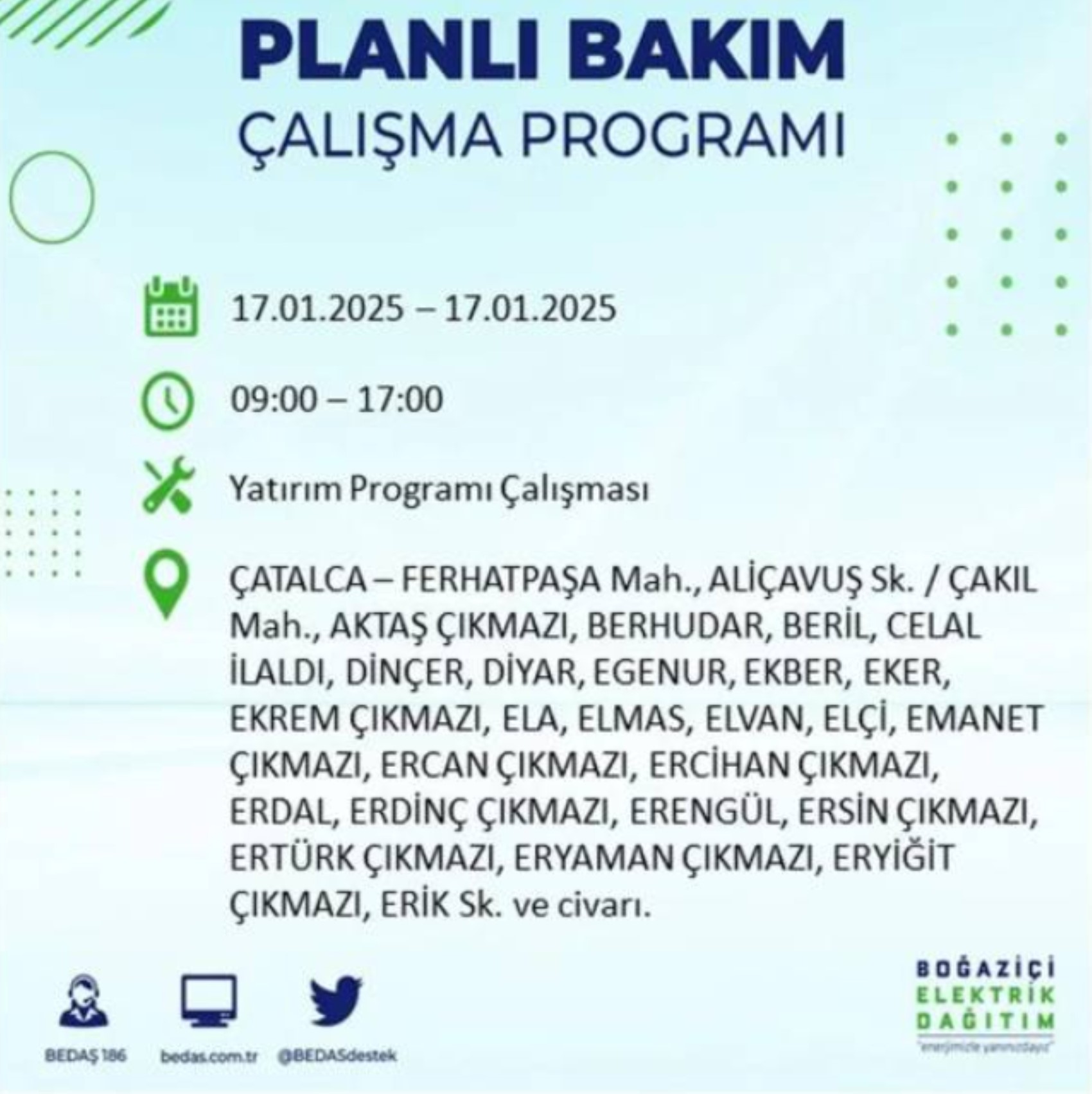 BEDAŞ açıkladı... İstanbul'da elektrik kesintisi: 17 Ocak'ta hangi mahalleler etkilenecek?