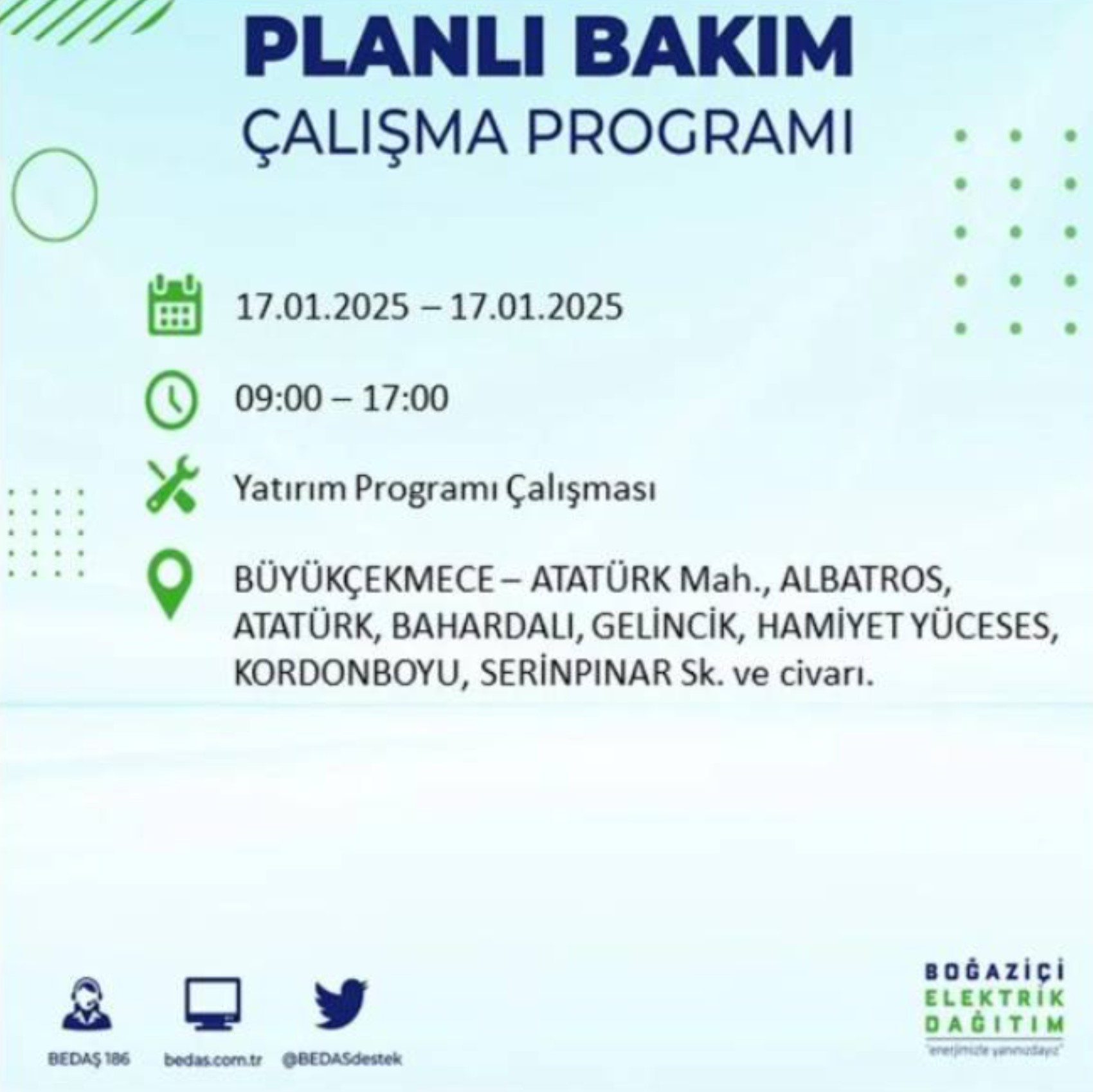 BEDAŞ açıkladı... İstanbul'da elektrik kesintisi: 17 Ocak'ta hangi mahalleler etkilenecek?