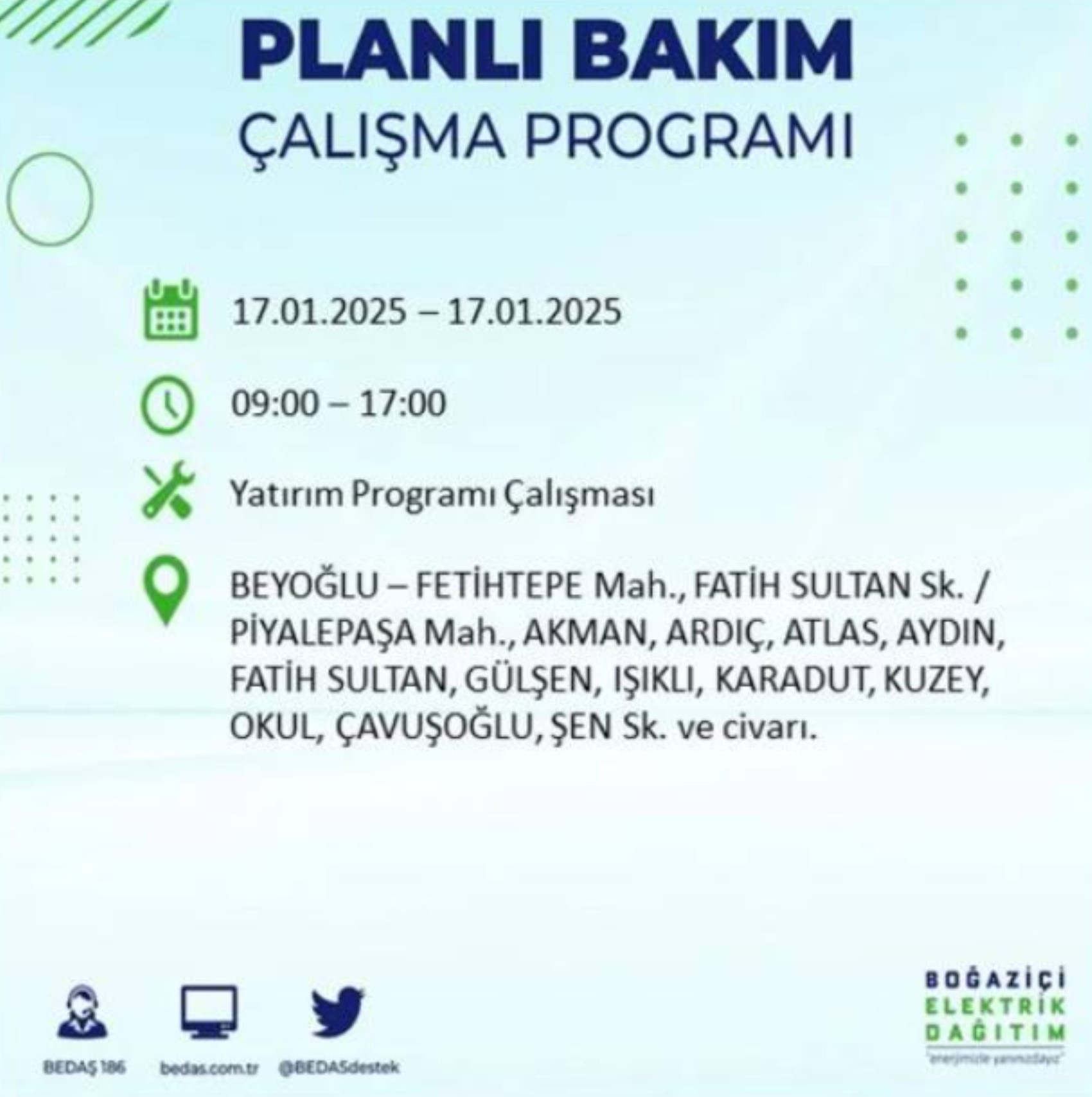 BEDAŞ açıkladı... İstanbul'da elektrik kesintisi: 17 Ocak'ta hangi mahalleler etkilenecek?