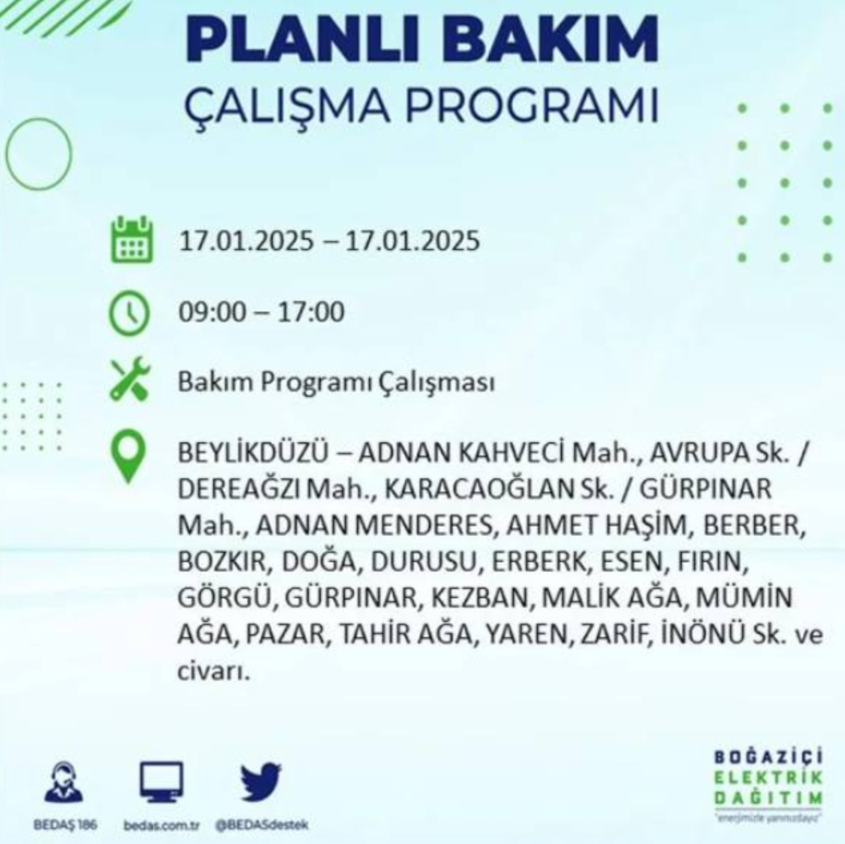 BEDAŞ açıkladı... İstanbul'da elektrik kesintisi: 17 Ocak'ta hangi mahalleler etkilenecek?