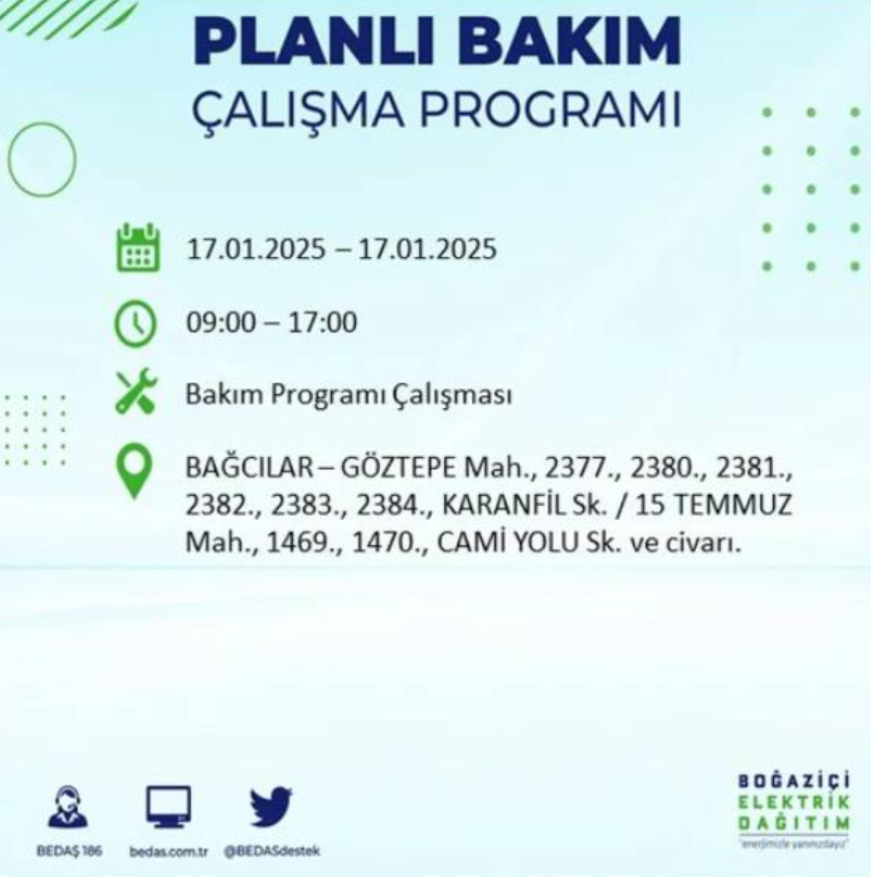 BEDAŞ açıkladı... İstanbul'da elektrik kesintisi: 17 Ocak'ta hangi mahalleler etkilenecek?