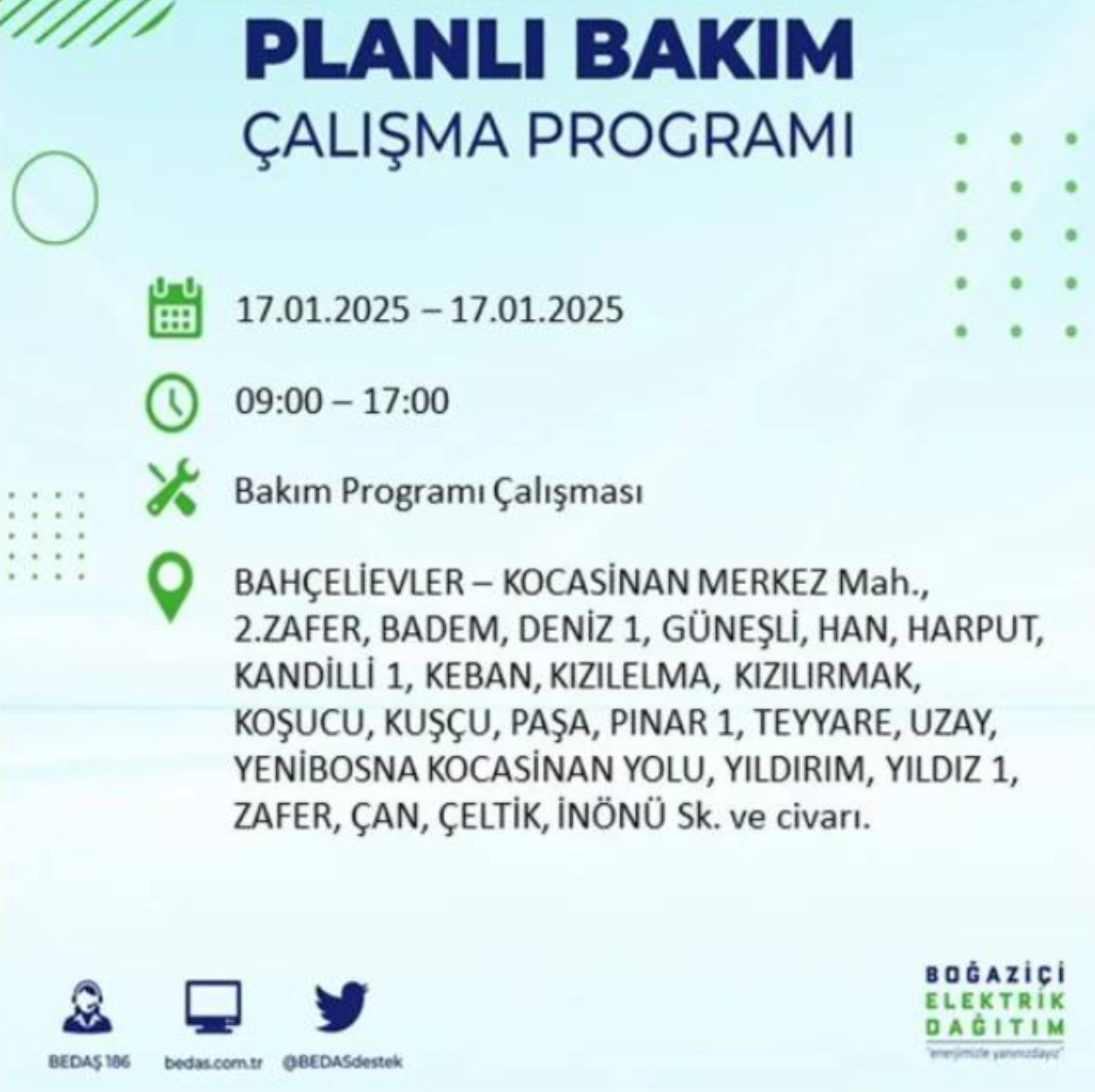 BEDAŞ açıkladı... İstanbul'da elektrik kesintisi: 17 Ocak'ta hangi mahalleler etkilenecek?